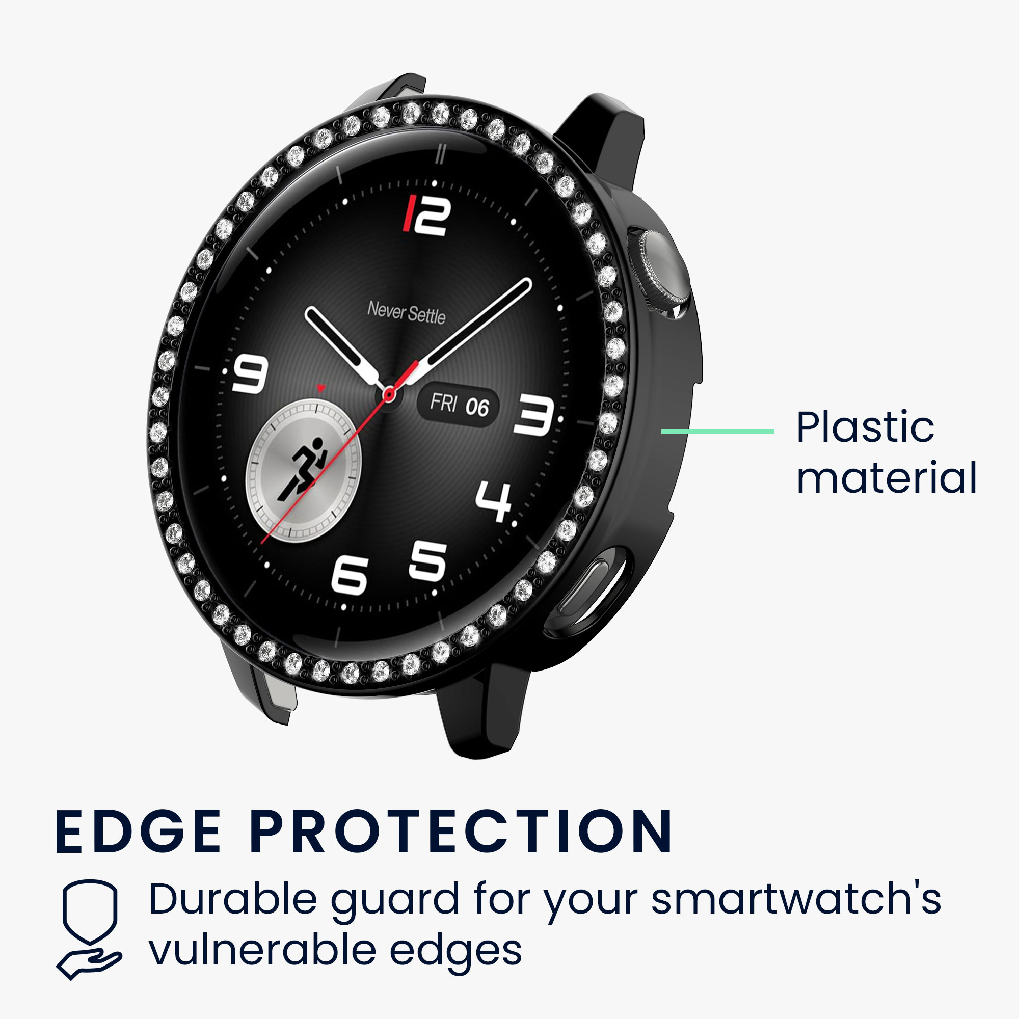 Ochranné rámečky s třpytkami pro OnePlus Watch 4 / Watch 3 / OPPO Watch X3 mini / X2 mini kwmobile sada 2 ks - černá / stříbrná