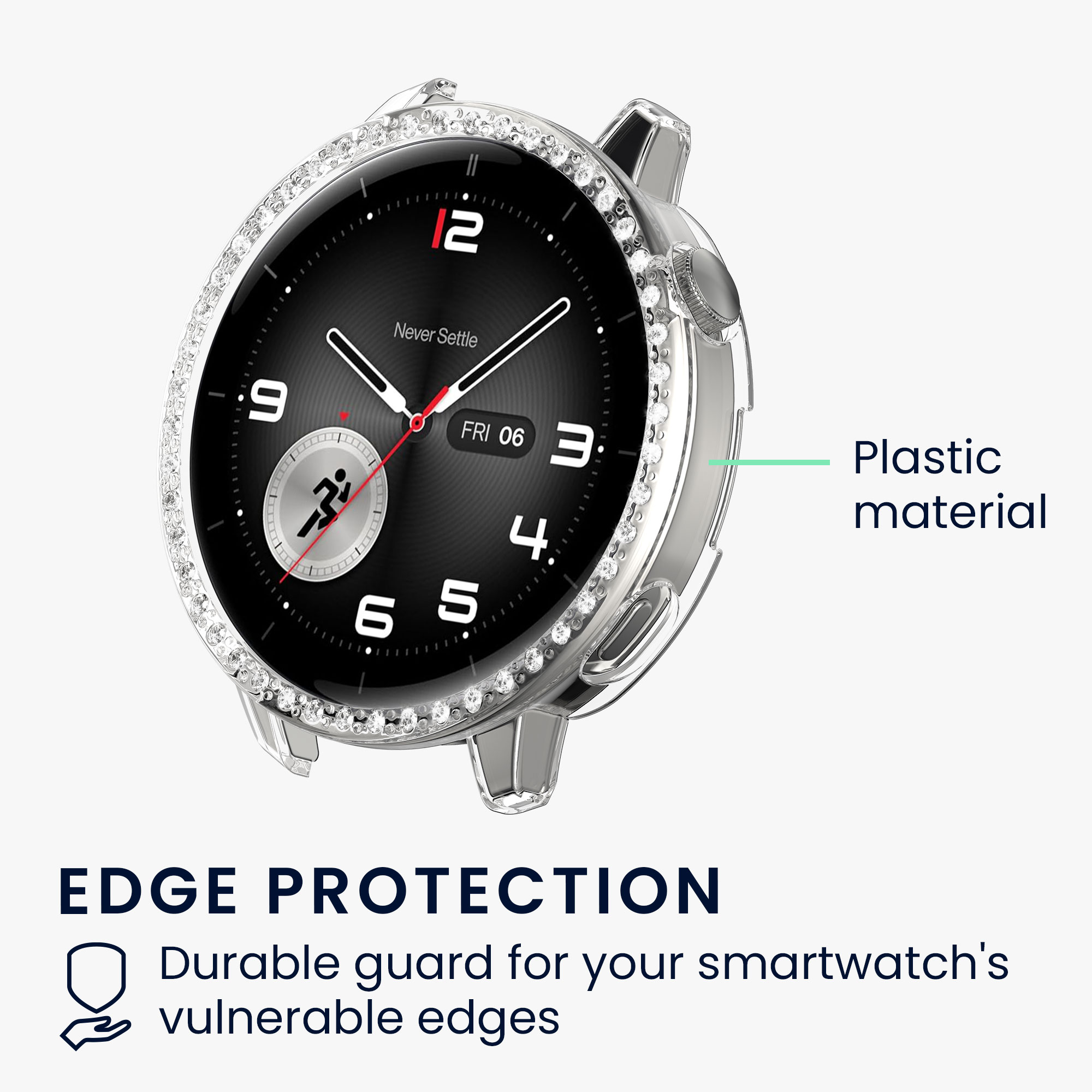 Ochranné rámečky s třpytkami pro OnePlus Watch 4 / Watch 3 / OPPO Watch X3 mini / X2 mini kwmobile sada 2 ks - transparentní / růžové zlato