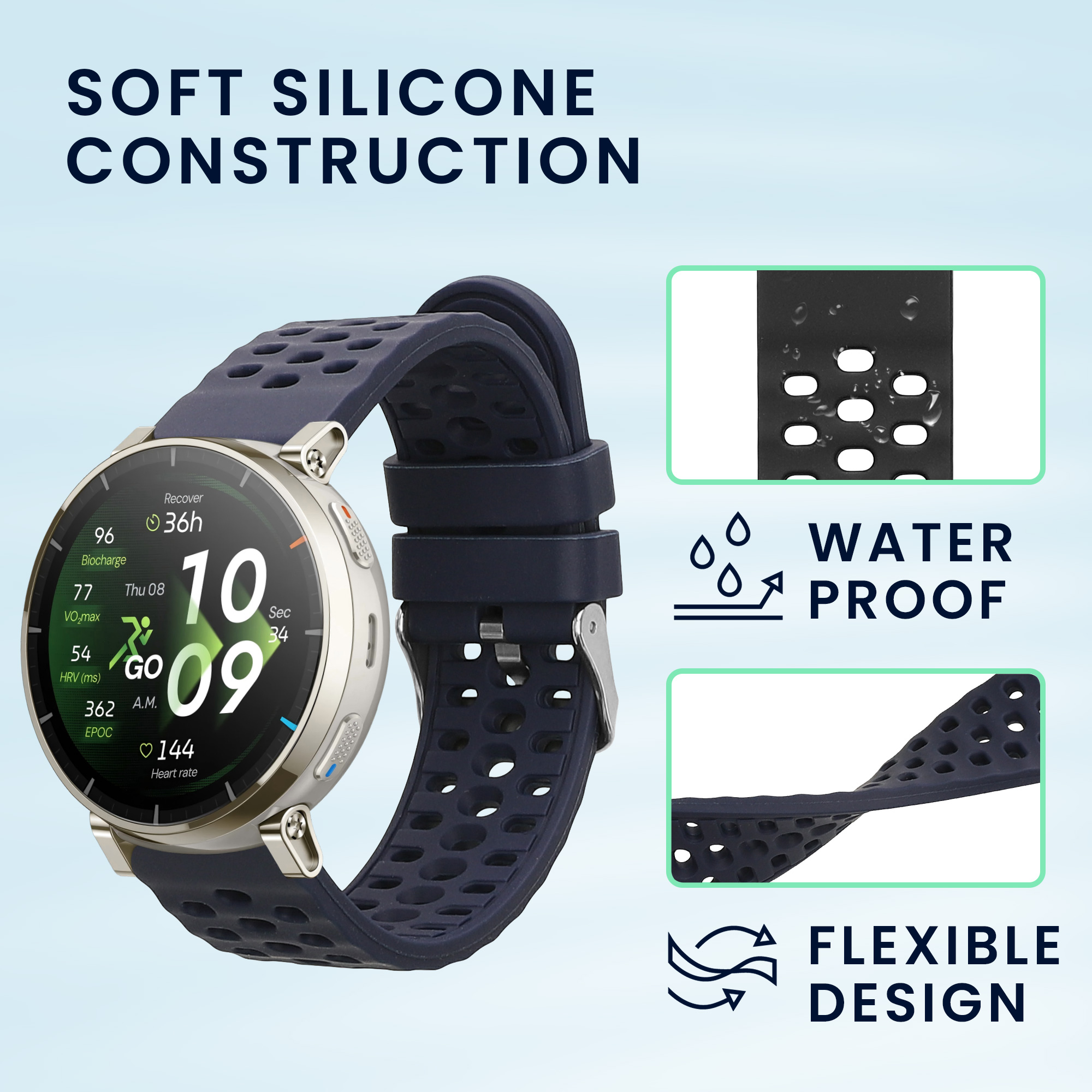 Řemínky pro Amazfit Active3 Premium kwmobile silikonové - černá / tmavě modrá