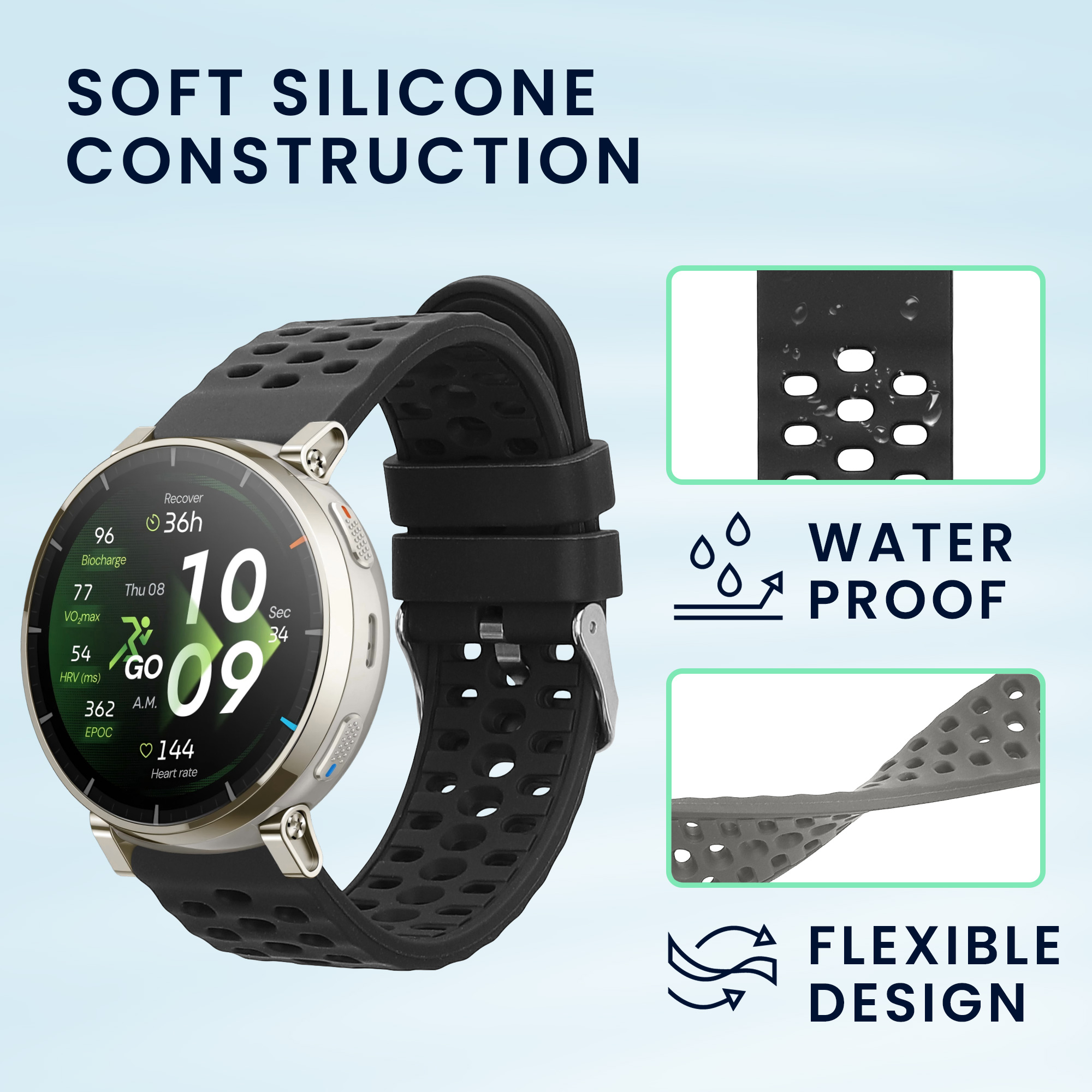 Řemínky pro Amazfit Active3 Premium kwmobile silikonové - šedá / černá