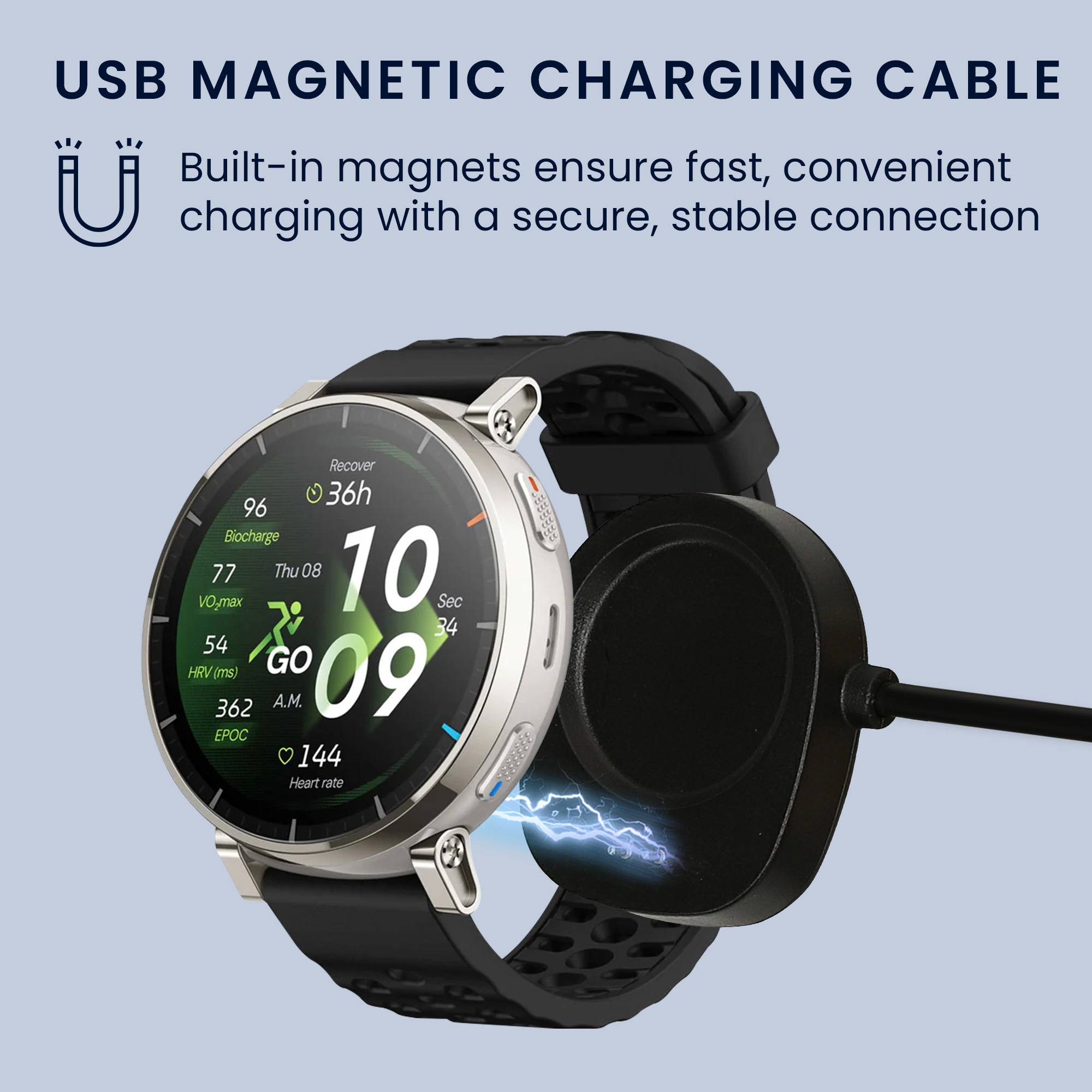 Nabíjecí kabel pro chytré hodinky pro Amazfit Active3 Premium / T-Rex3 PRO / Active Max kwmobile - černá