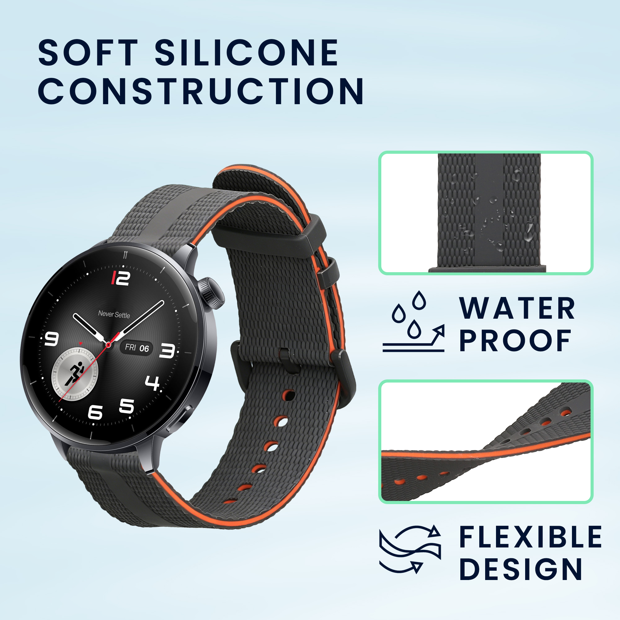 Řemínek pro OnePlus Watch 3 / 2 / 2R / Oppo Watch X2 kwmobile silikonové - černá / oranžová
