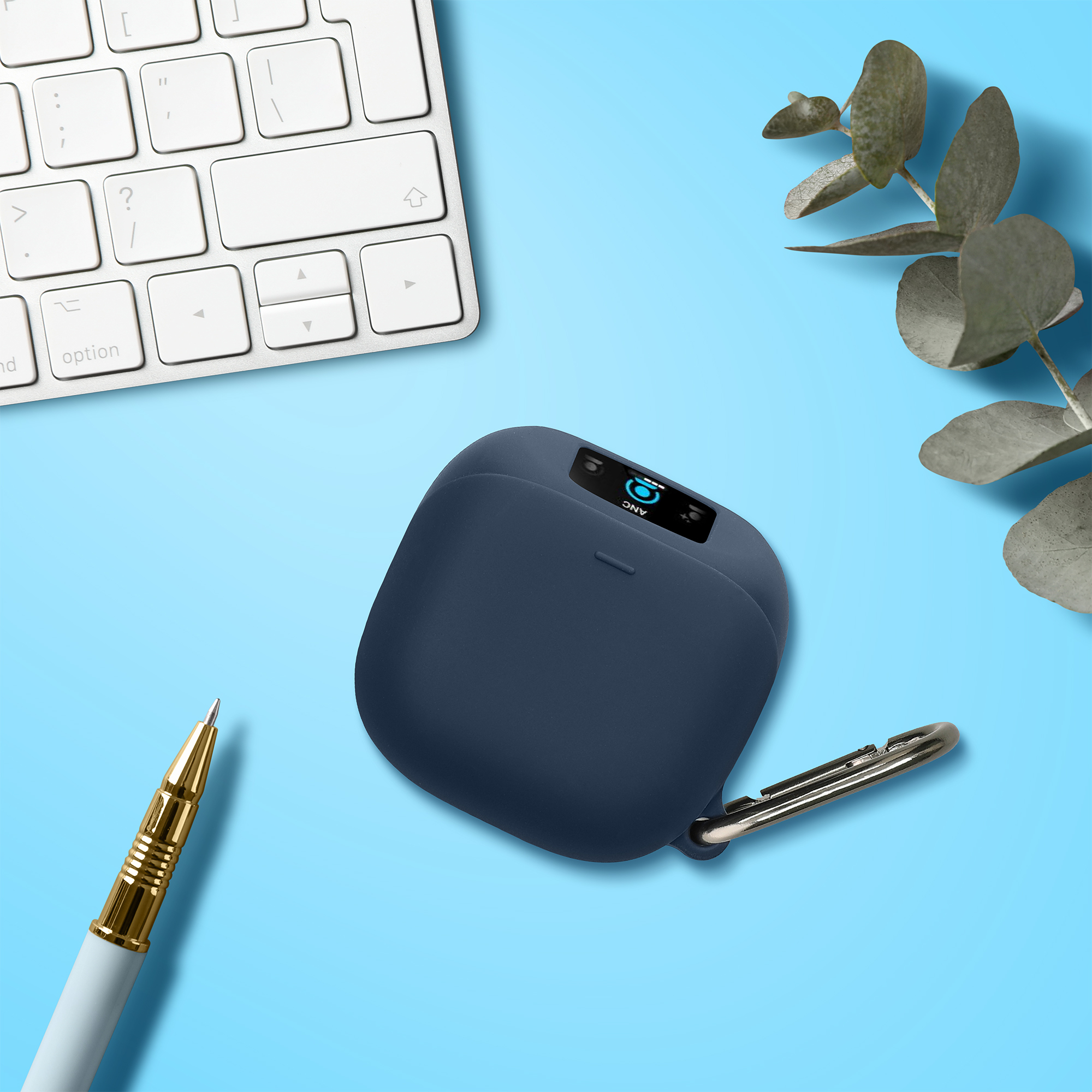 Obal pro Anker Soundcore Liberty 5 Pro kwmobile s karabinou silikonové - tmavě modrá