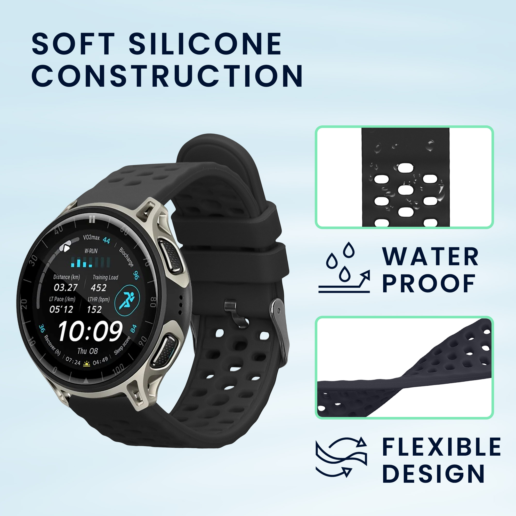 Řemínky pro Amazfit Cheetah 2 Pro kwmobile silikonové - černá / tmavě modrá