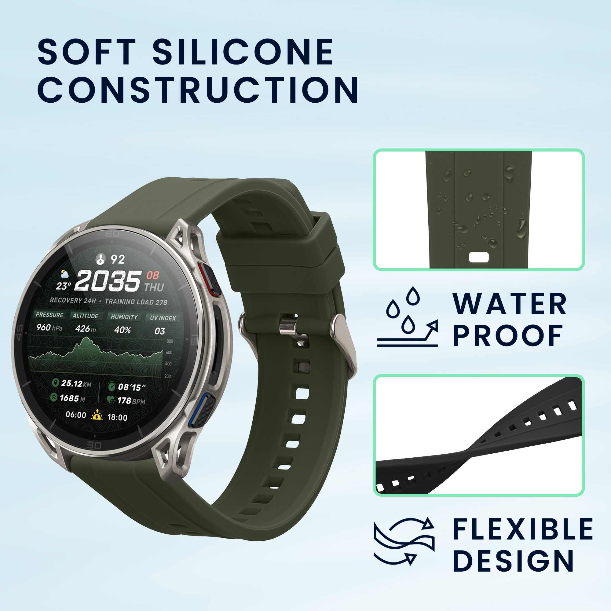 Řemínky pro Amazfit Cheetah 2 Ultra kwmobile silikonové - černá / tmavě zelená