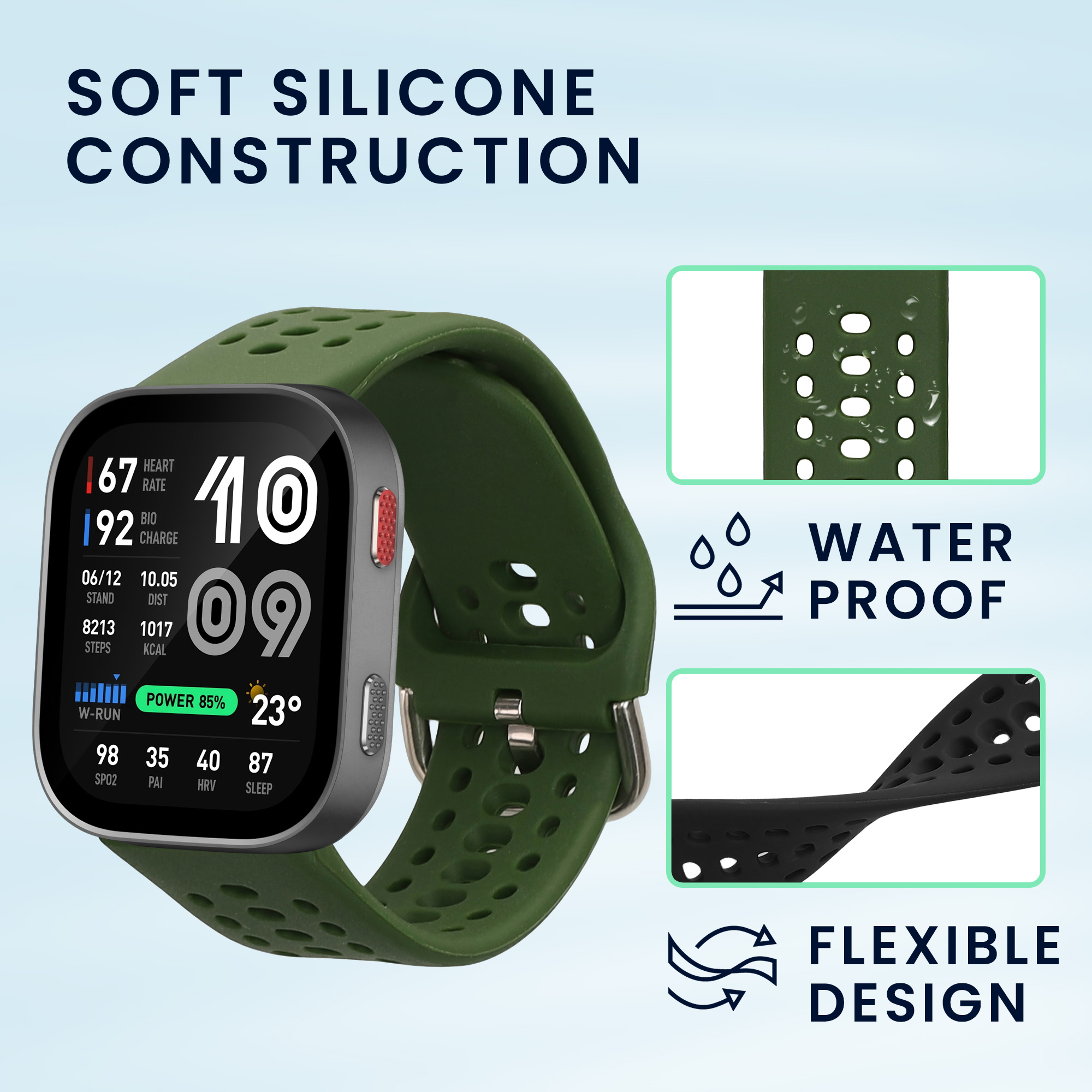 Řemínky pro Amazfit Bip Max 50mm kwmobile silikonové - černá / tmavě zelená