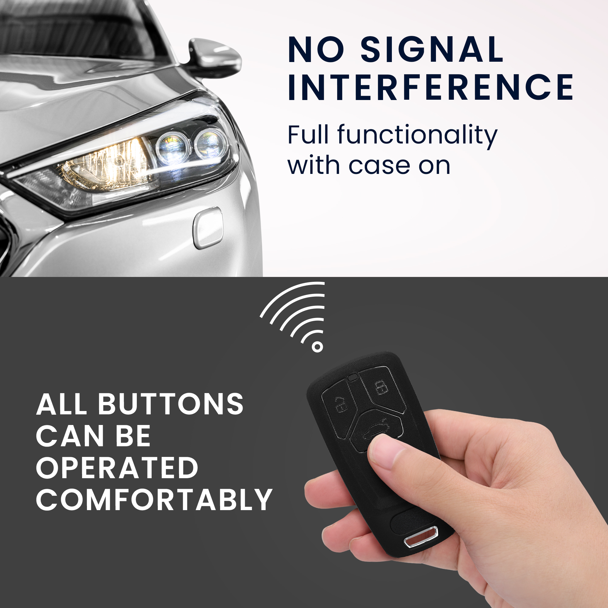 Obal na klíč od auta pro Audi chytrý klíč se 3 tlačítky kwmobile - měkká ochrana, protiskluzový obal, matný povrch, odolné proti poškrábání, černá