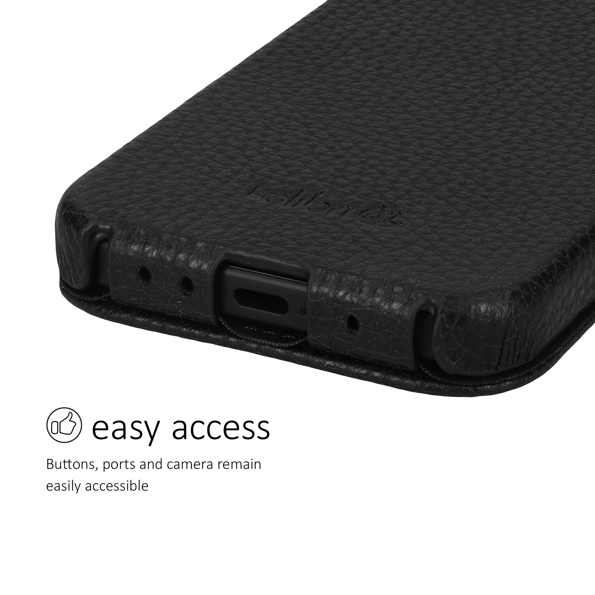 Ultra tenké kožené flipové pouzdro pro Apple iPhone 17 s otevíráním dolů kalibri ‑ černá