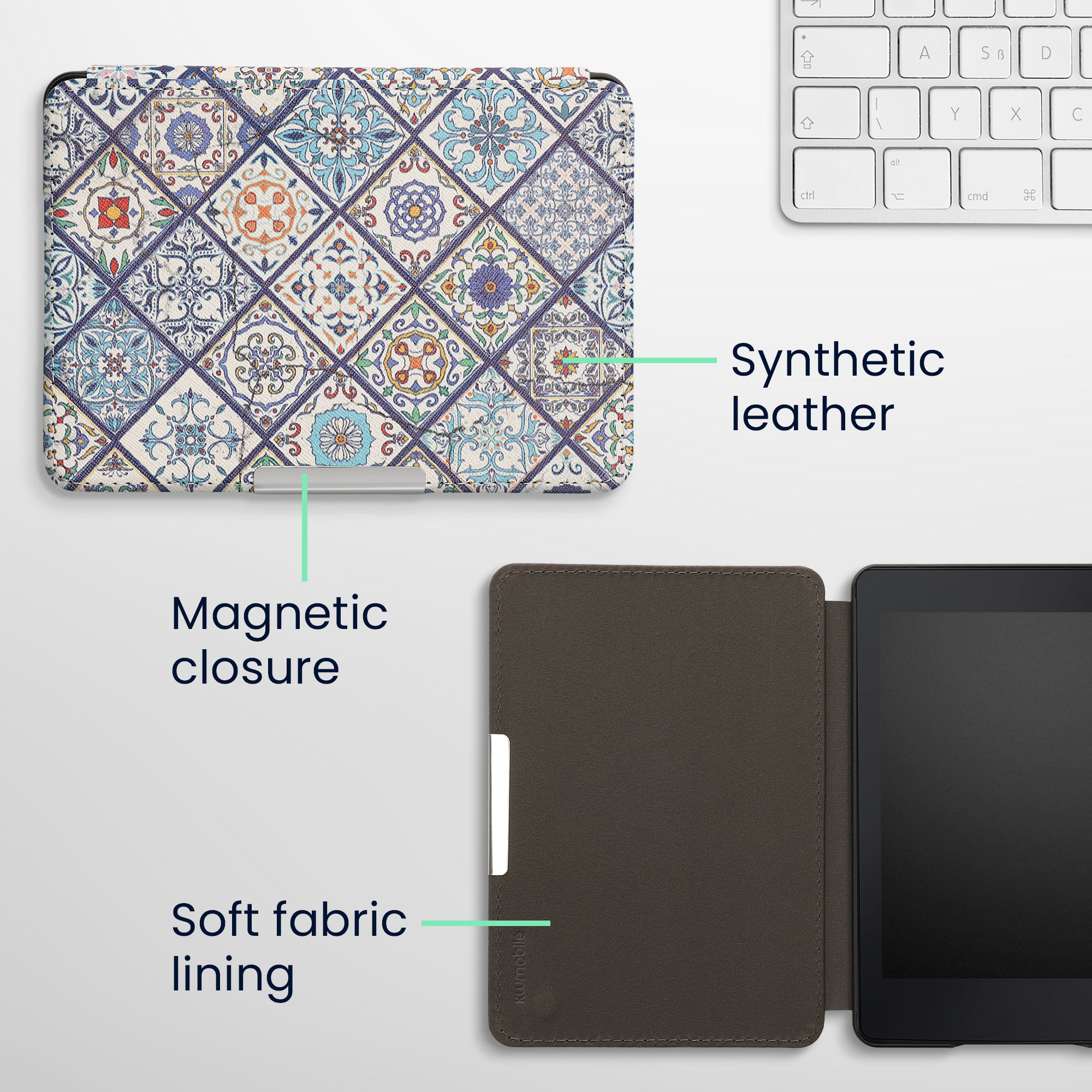 Pouzdro na čtečku kwmobile Kindle Paperwhite - Moroccan Vibes multicolor - modrá / oranžová / bílá