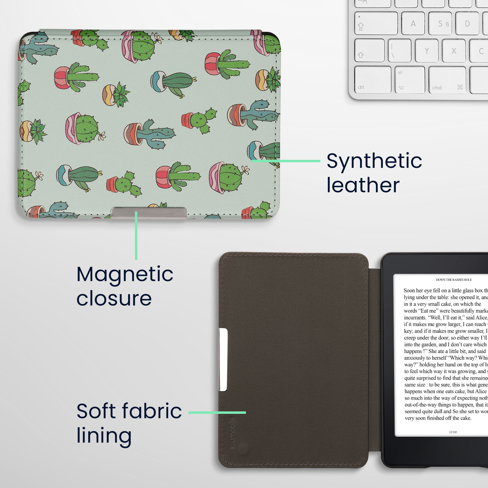 Pouzdro na čtečku kwmobile Kindle Paperwhite - Cactus - světle zelená / tmavě zelená
