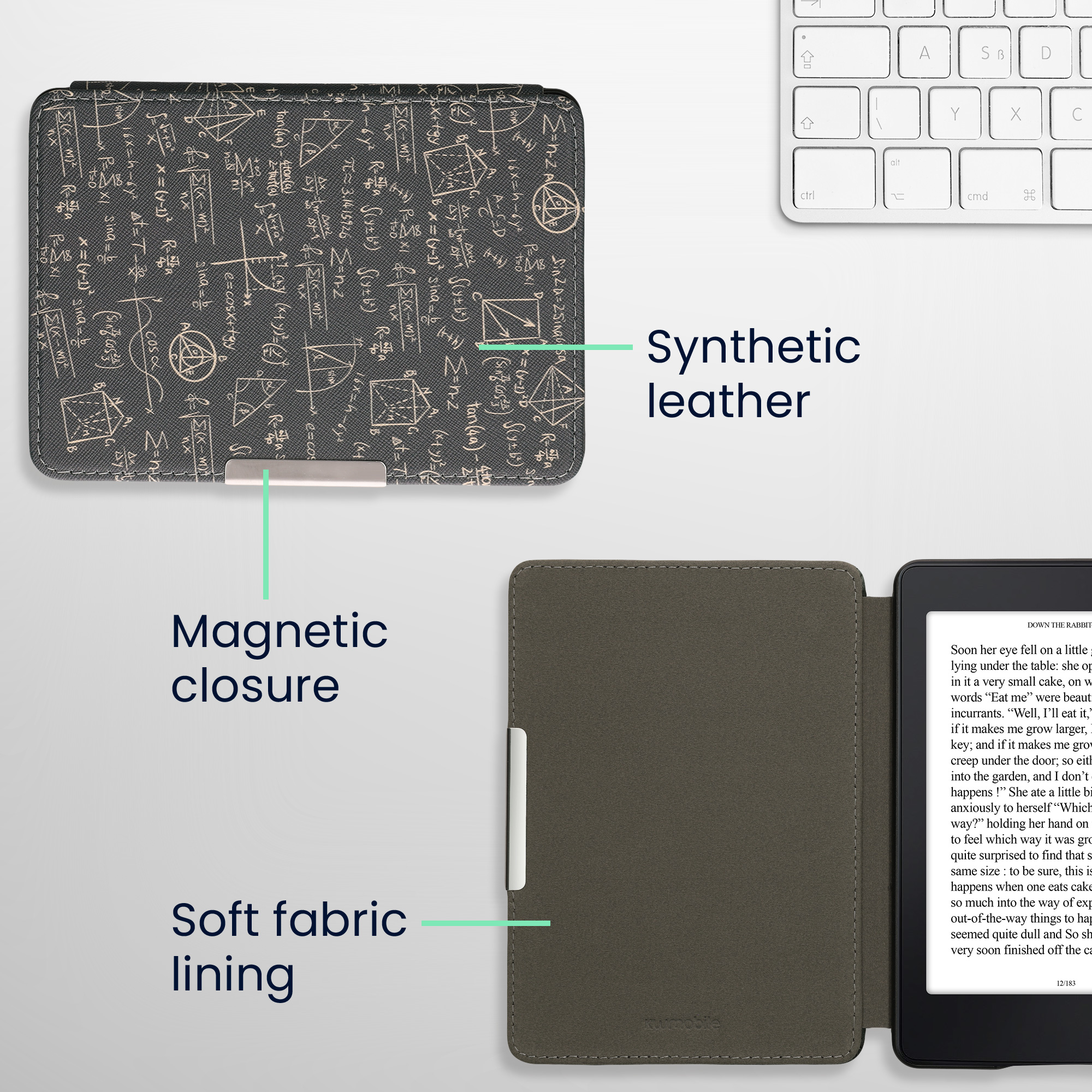 Pouzdro na čtečku kwmobile Kindle Paperwhite - Equation - zelená / žlutá