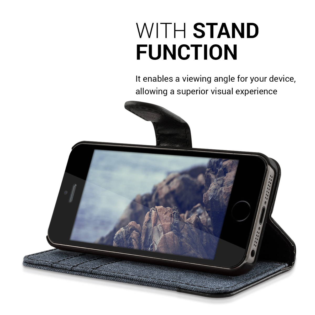 Flipové pouzdro kwmobile pro iPhone SE (1. generace 2016) / iPhone 5 / iPhone 5S - tmavě modrá
