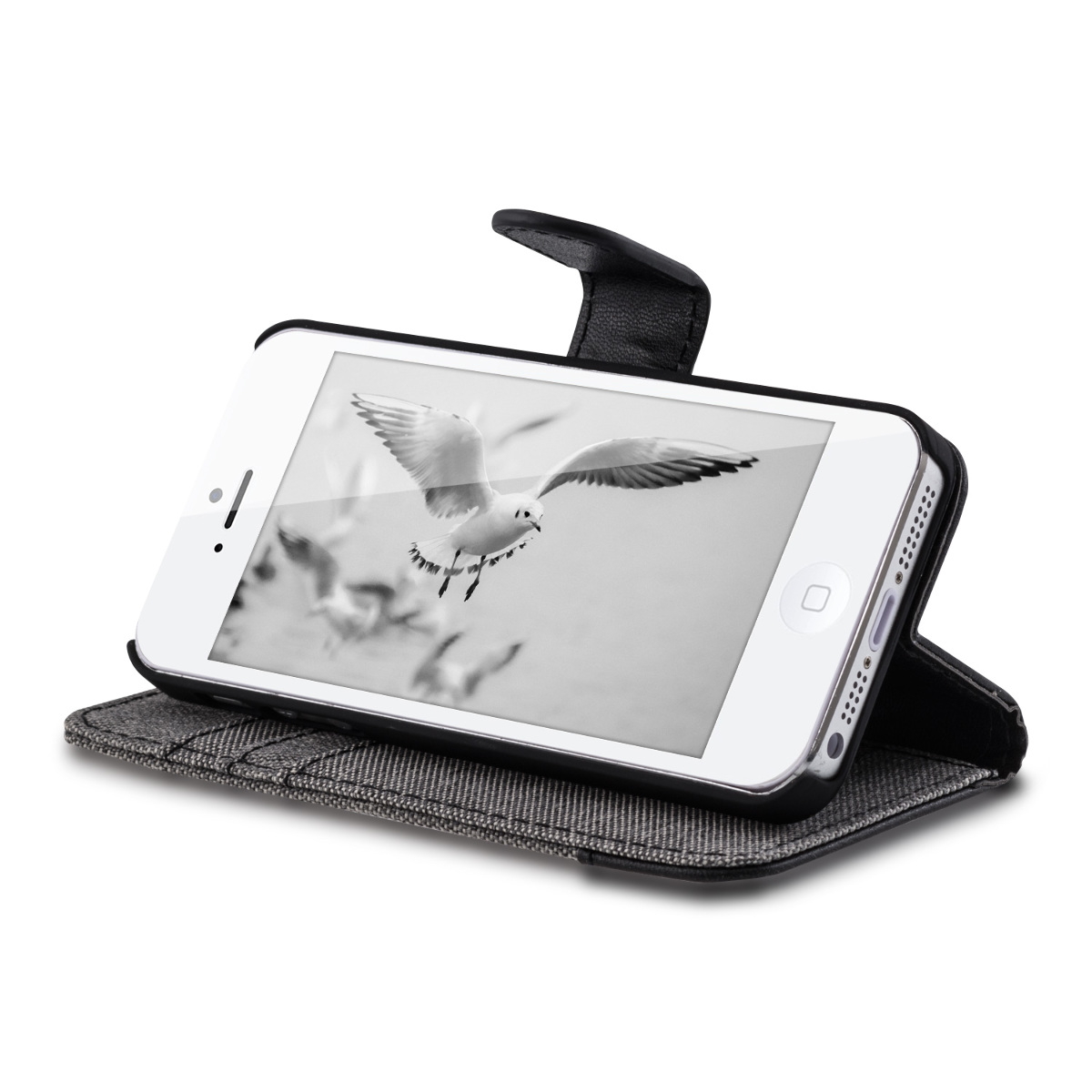 Flipové pouzdro kwmobile pro iPhone SE (1. generace 2016) / iPhone 5 / iPhone 5S - šedá / černá