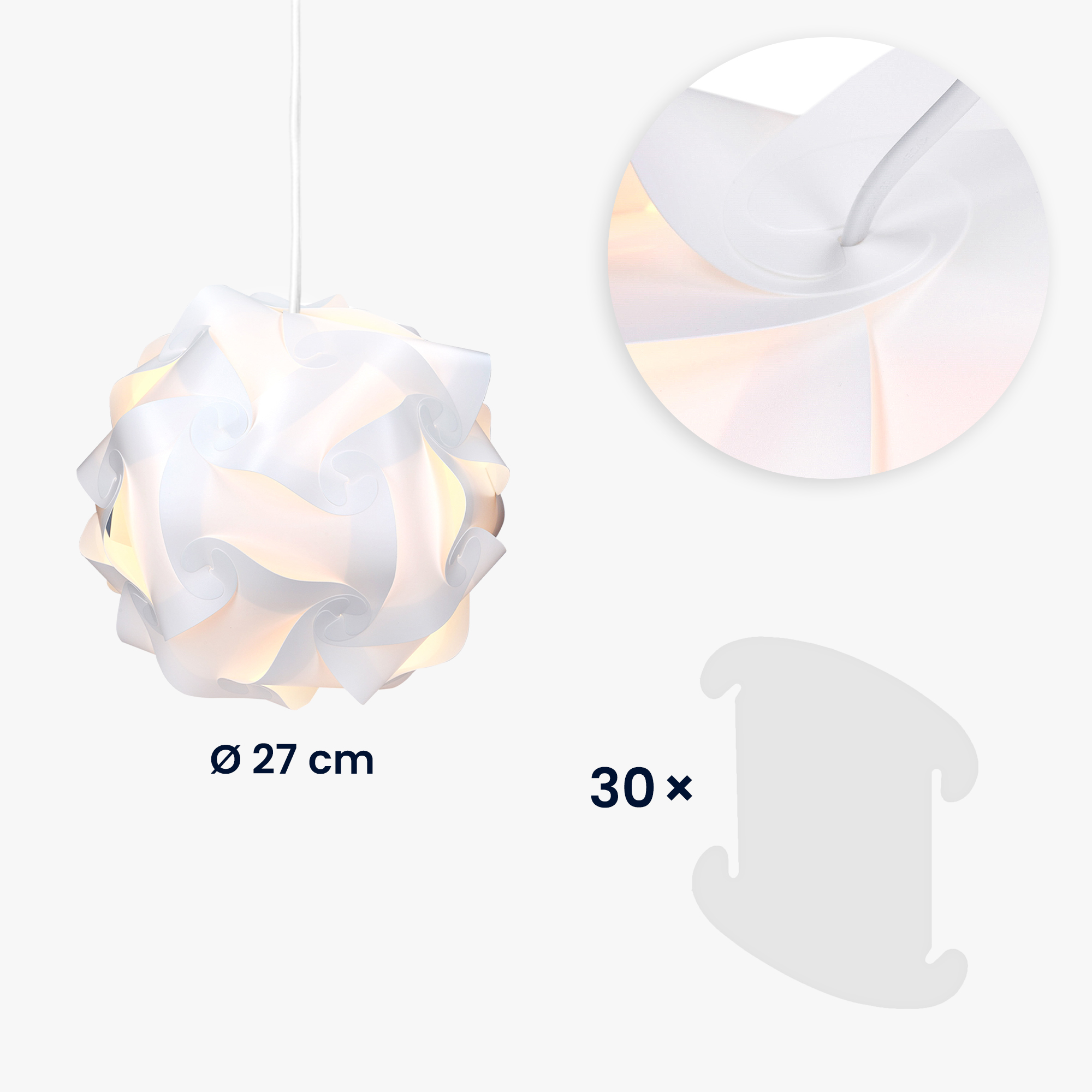Skládací puzzle stínidlo na stropní lampu - 30 ks - bílá