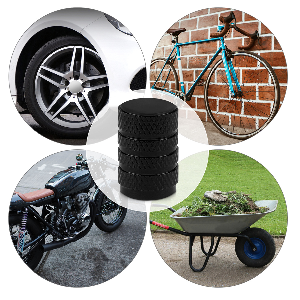 Kovové čepičky ventilků kwmobile pro auto, kolo a motocykl - set of 5 tire stem car wheel dustproof cap
