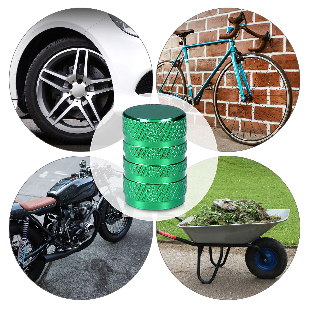 Kovové čepičky ventilků kwmobile pro auto, kolo a motocykl - set of 5 tire stem car wheel dustproof cap