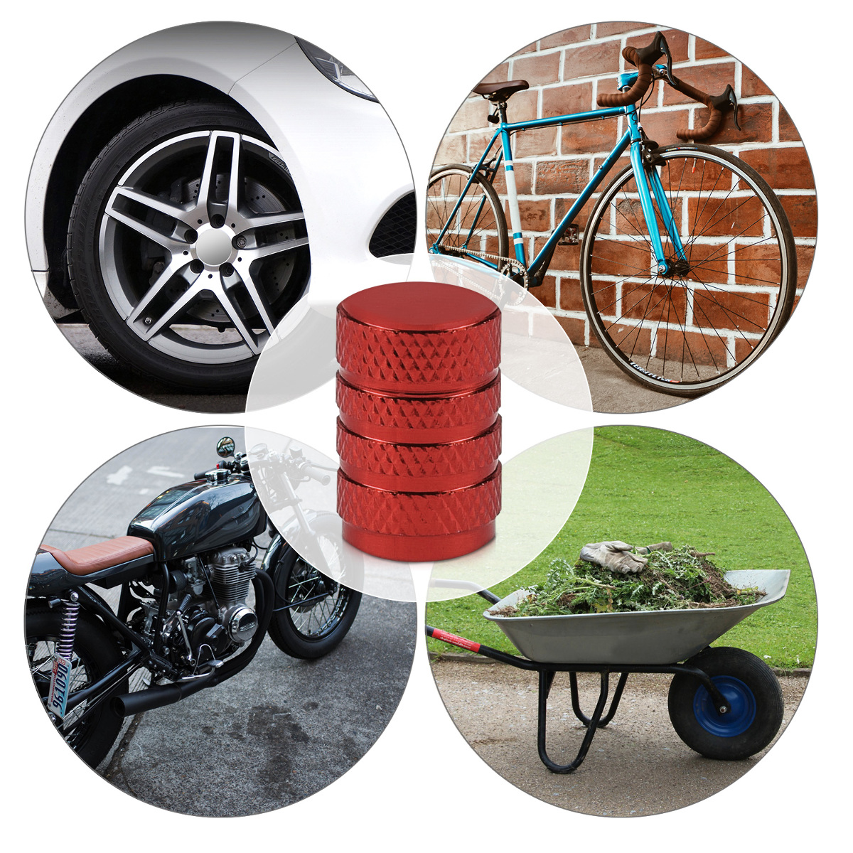 Kovové čepičky ventilků kwmobile pro auto, kolo a motocykl - set of 5 tire stem car wheel dustproof cap