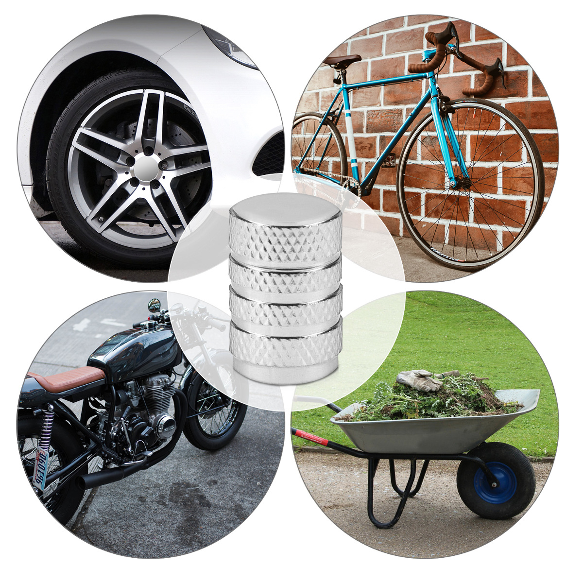 Kovové čepičky ventilků kwmobile pro auto, kolo a motocykl - set of 5 tire stem car wheel dustproof cap