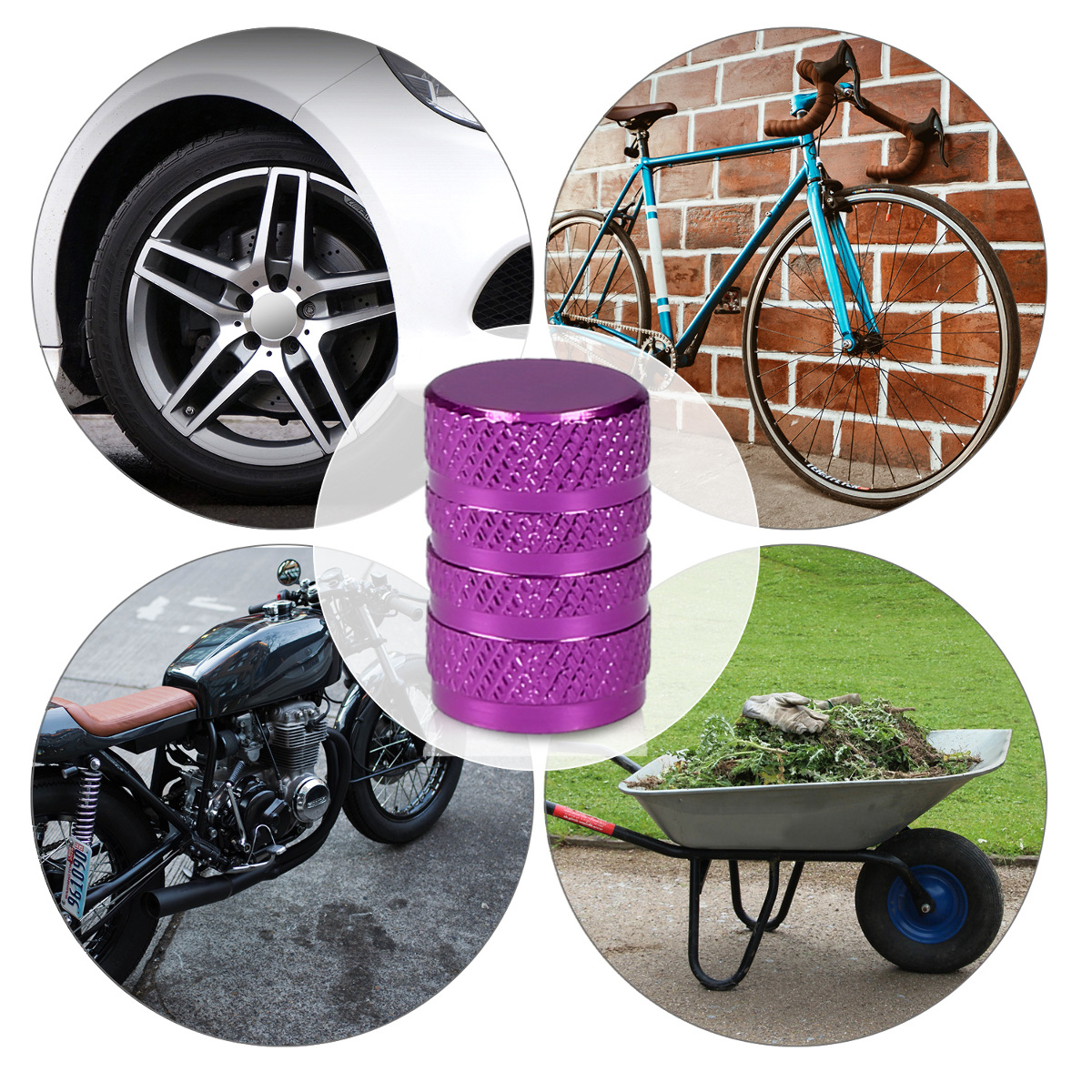 Kovové čepičky ventilků kwmobile pro auto, kolo a motocykl - set of 5 tire stem car wheel dustproof cap