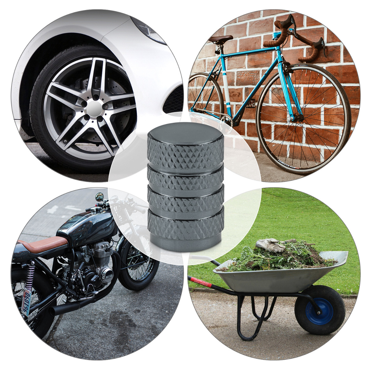 Kovové krytky ventilků pro auto, kolo a motocykl, 5 ks kwmobile