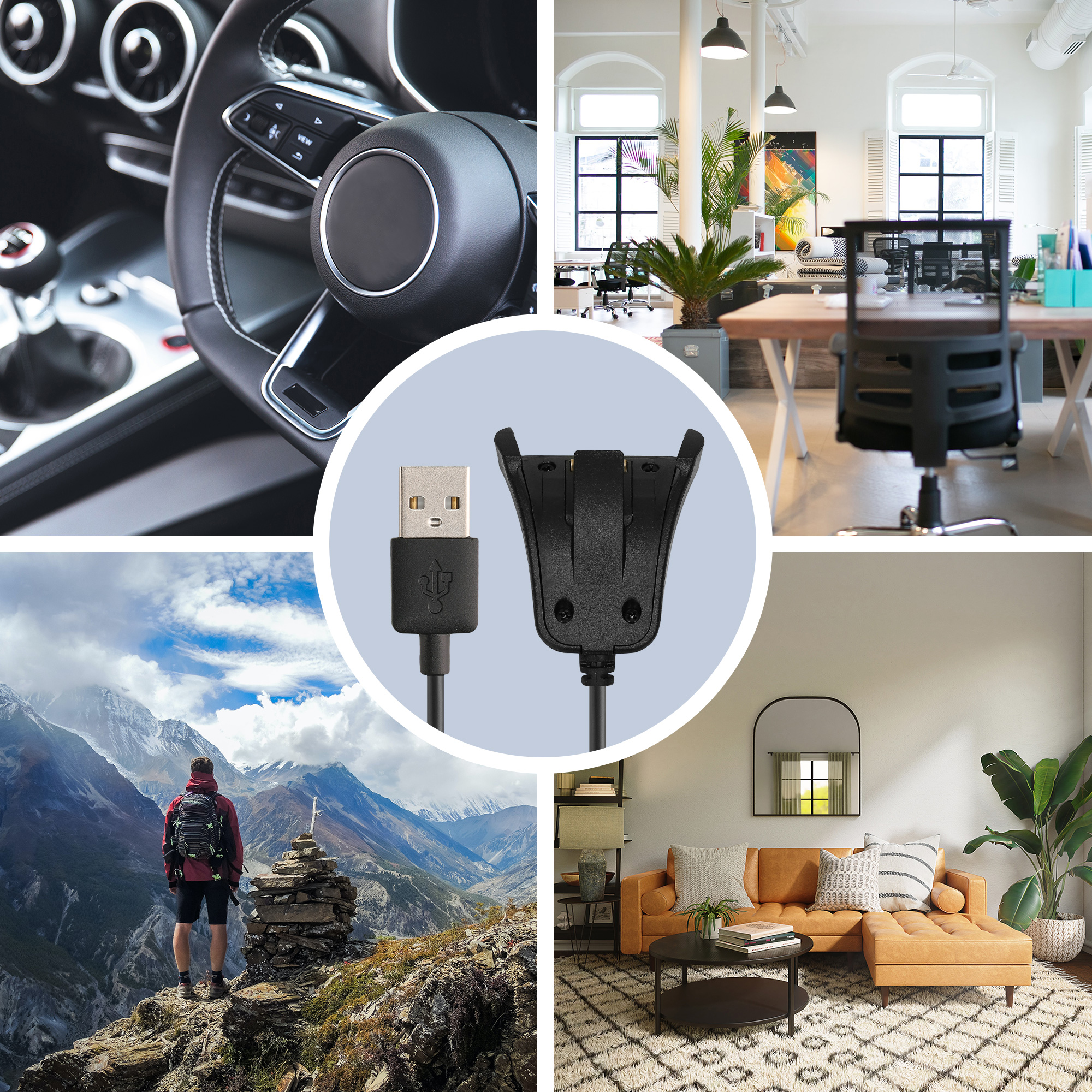 Nabíjecí kabel TomTom Adventurer / Runner 3 / Spark 3 / Golfer 2 kwmobile USB-A černý