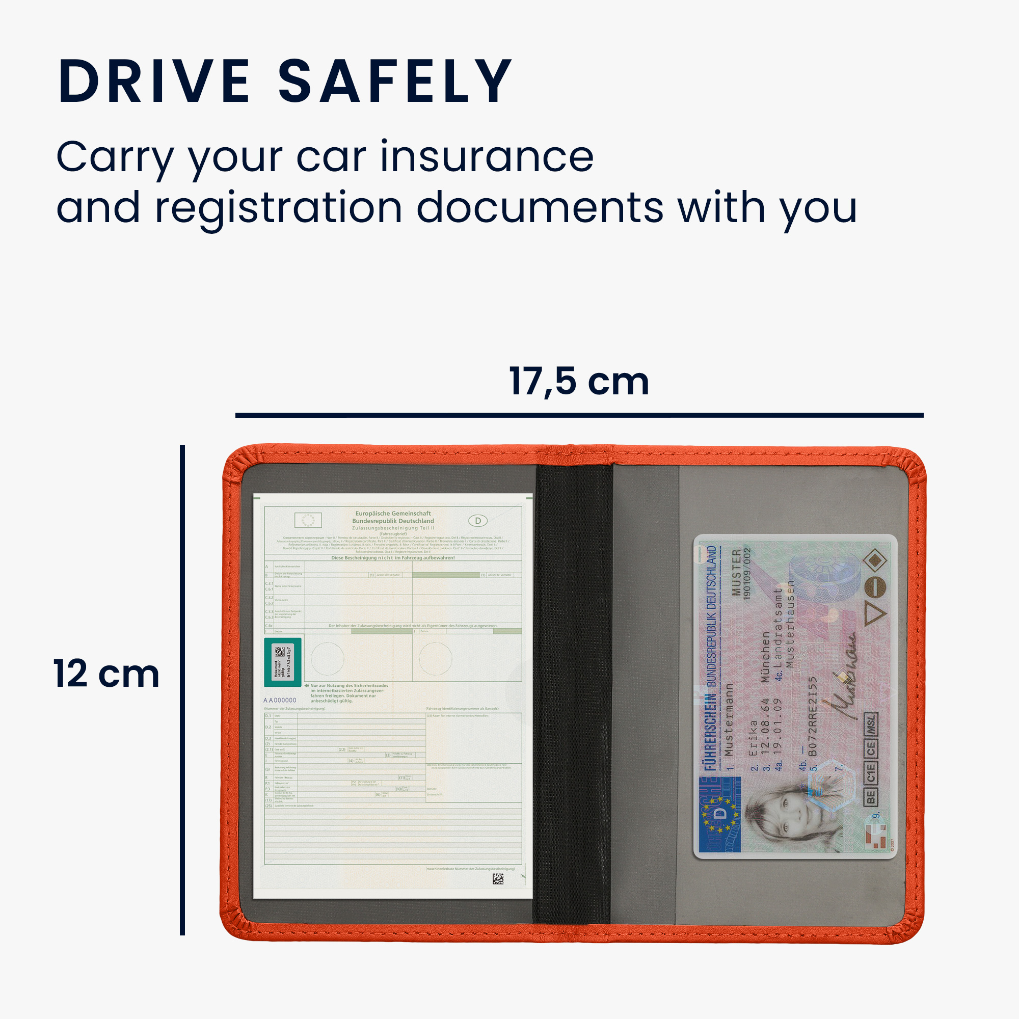 Obal na doklady od auta kwmobile PU kůže - 12 × 17,5 cm otevřené / 9,2 × 13 cm složené - oranžová