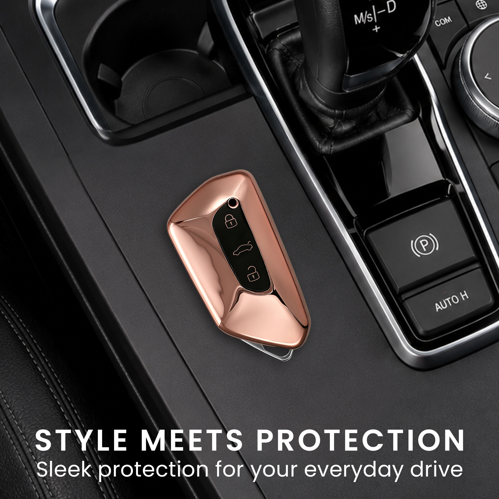Obal na klíč VW Golf 8 3 tlačítka kwmobile ‑ lesklá růžově zlatá
