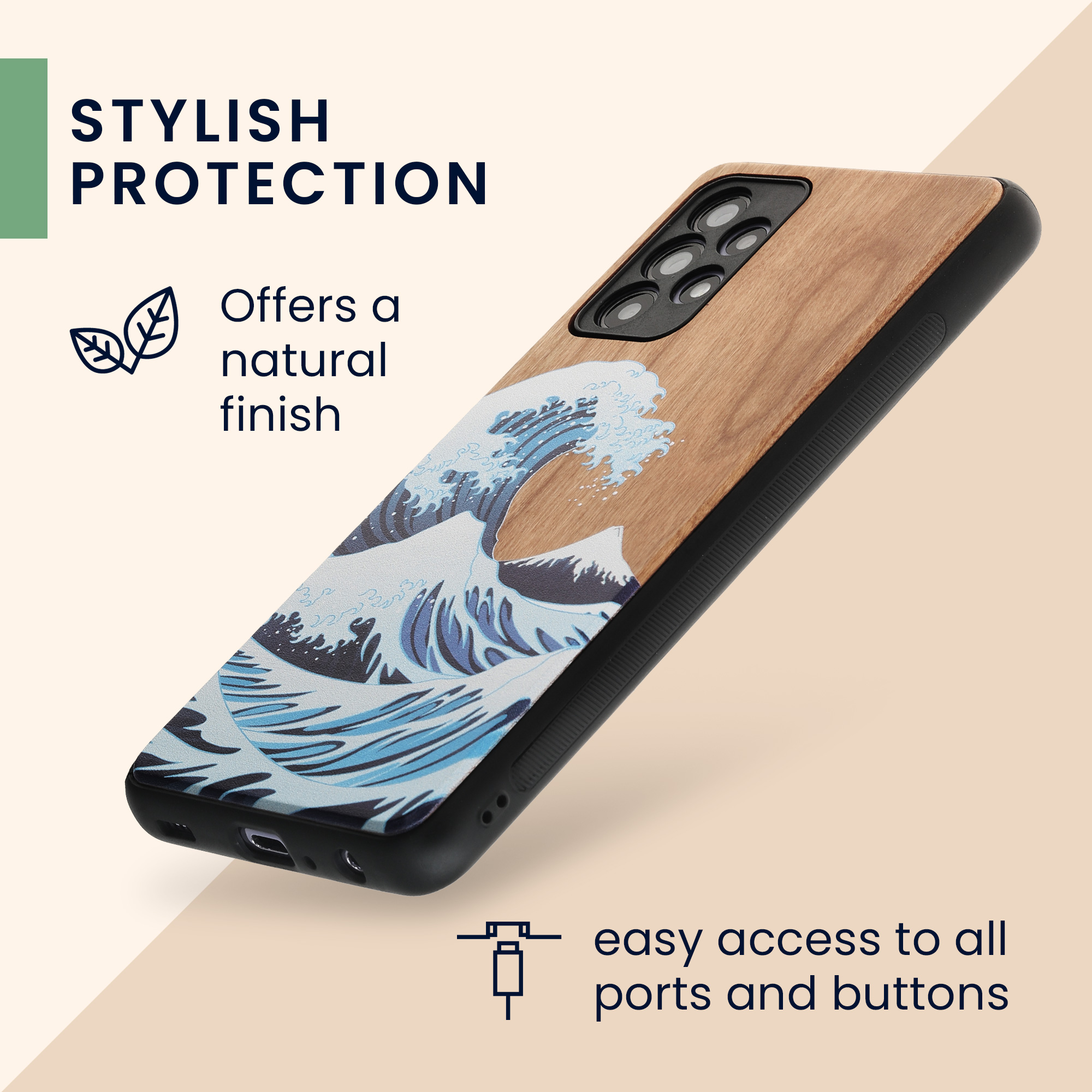 Dřevěný kryt na mobil Samsung Galaxy A52 / A52 5G / A52s 5G kwmobile TPU rámeček Modrá / bílá / hnědá