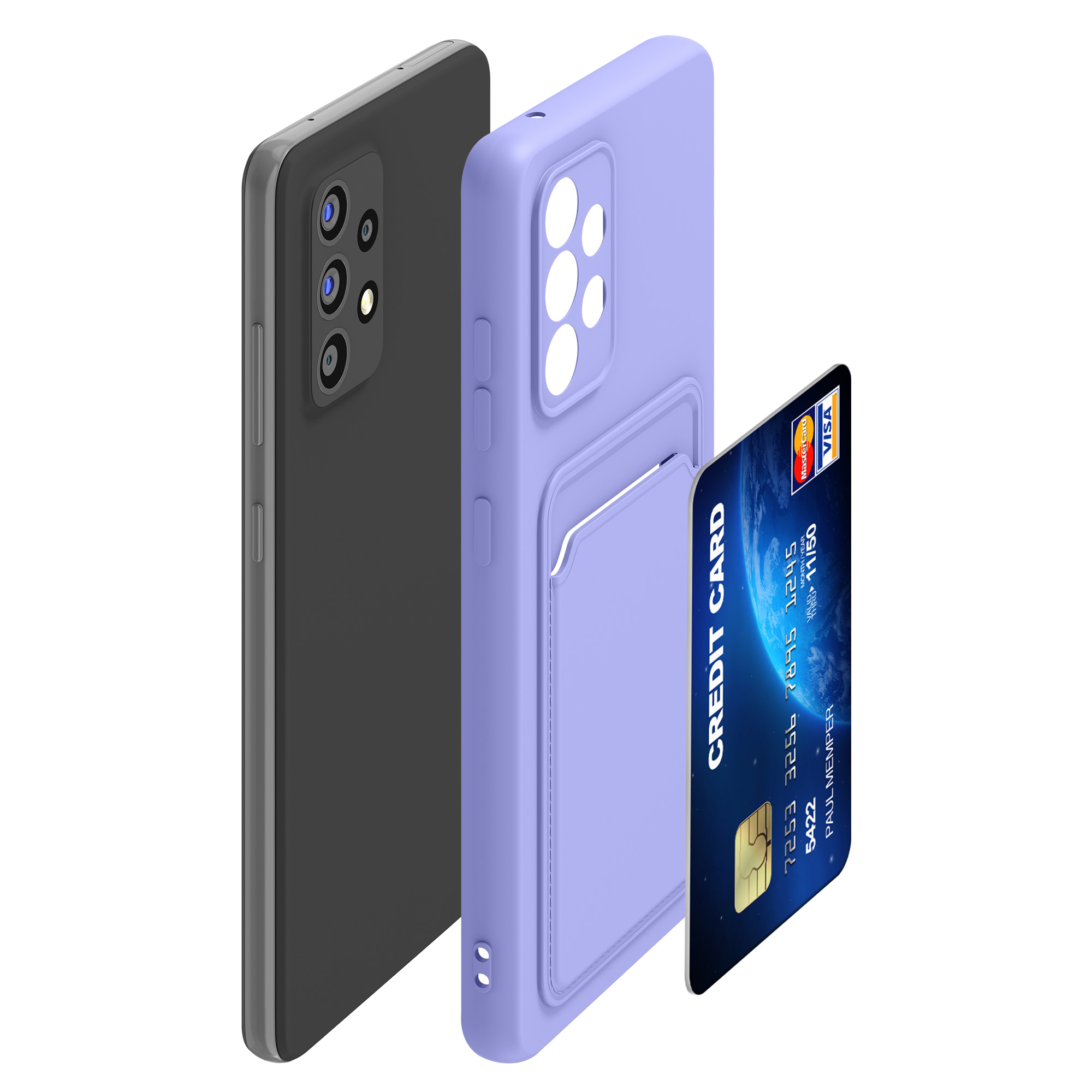 Kryt na mobil Samsung Galaxy A52 / A52 5G / A52s 5G kwmobile TPU s přihrádkou na kartu Levandulová