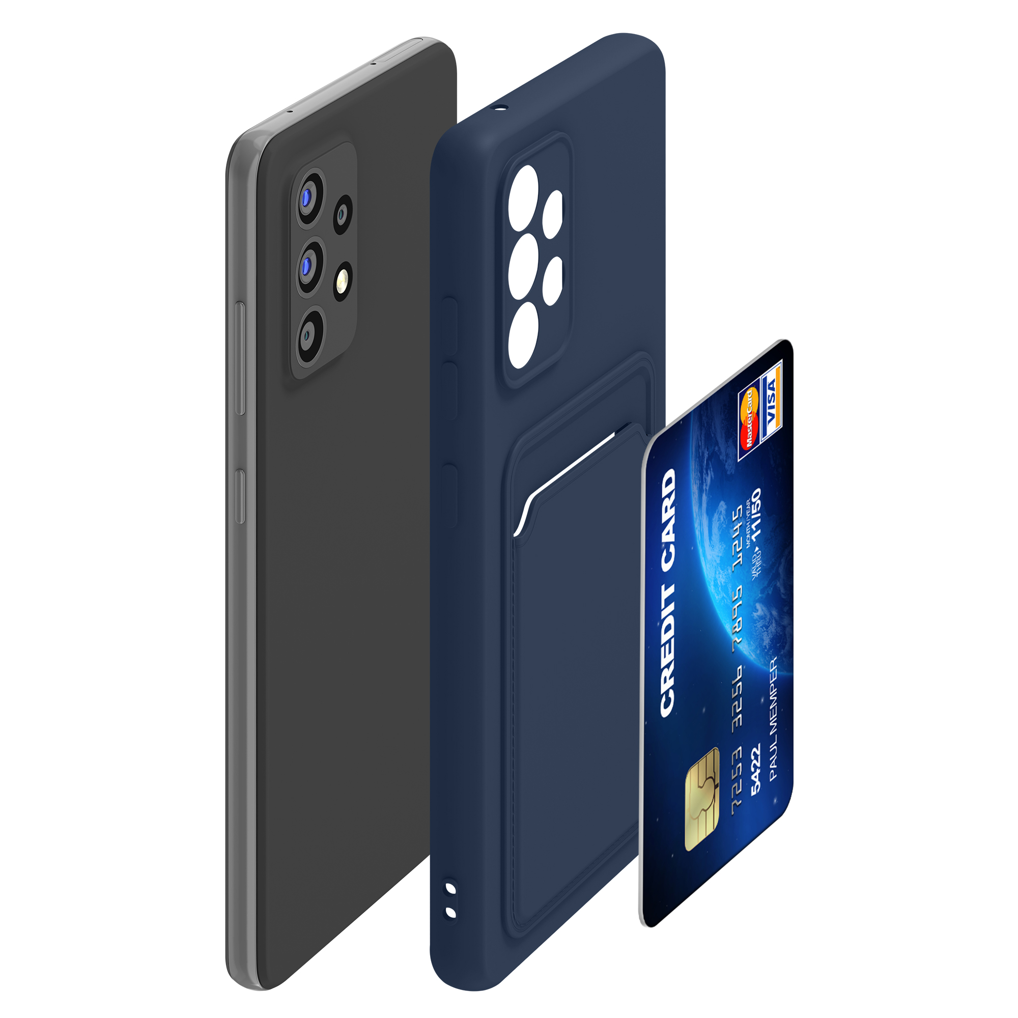 Kryt na mobil Samsung Galaxy A52 / A52 5G / A52s 5G kwmobile TPU s přihrádkou na kartu Tmavě modrá