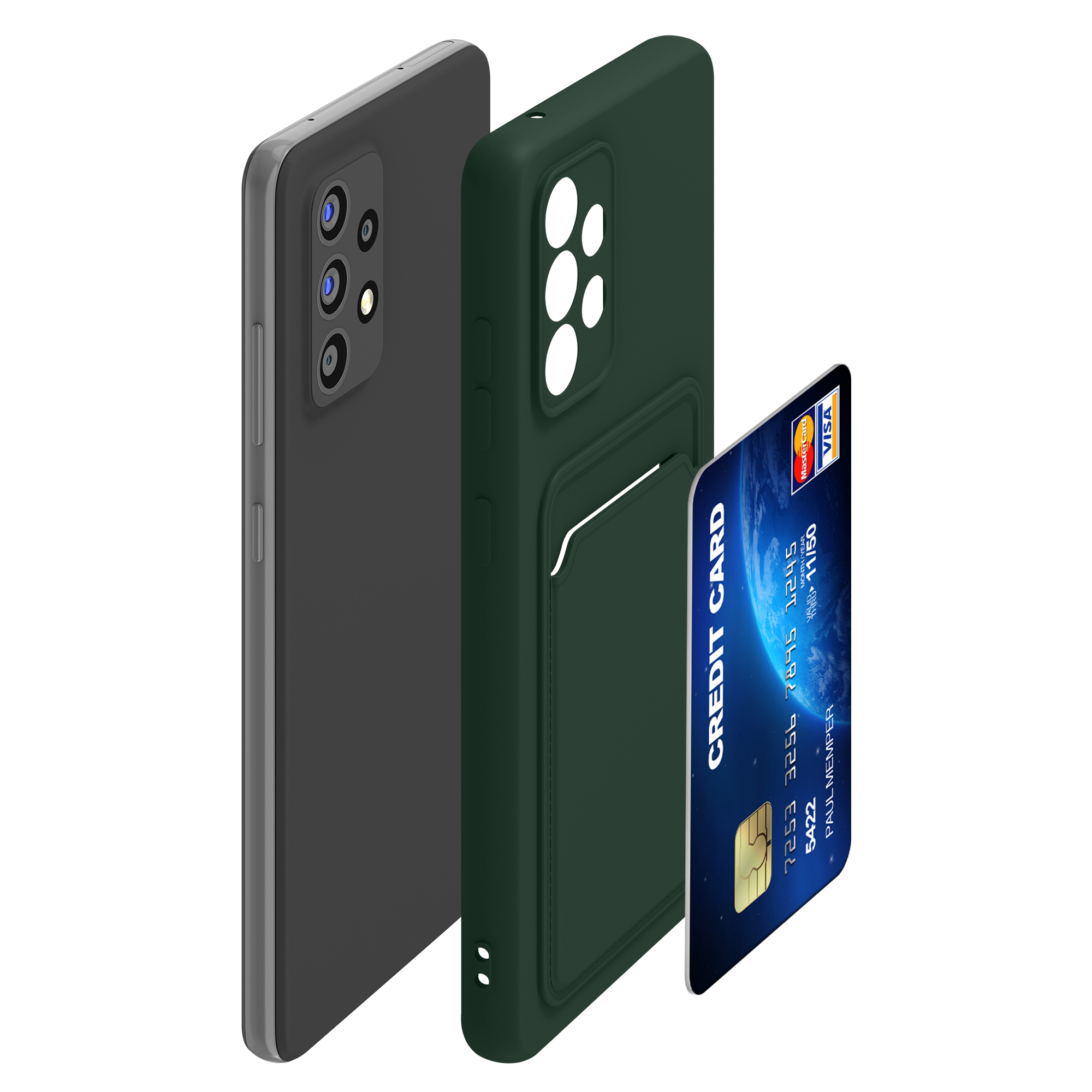 Kryt na mobil Samsung Galaxy A52 / A52 5G / A52s 5G kwmobile TPU s přihrádkou na kartu Tmavě zelená