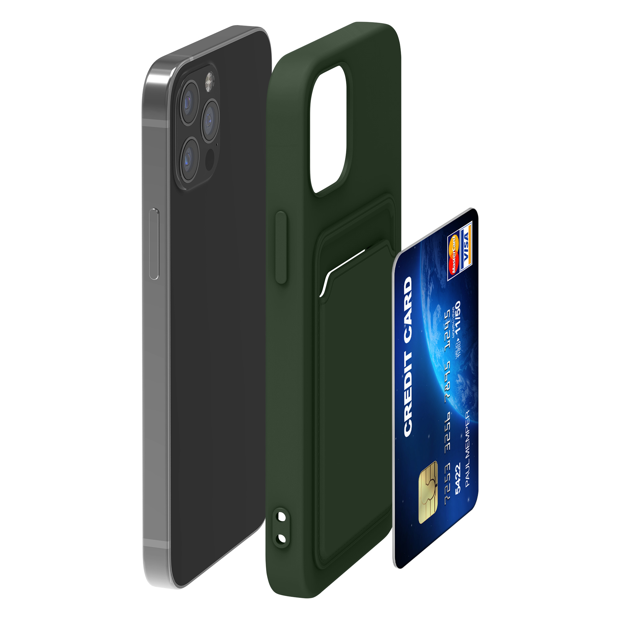 Kryt s přihrádkou kwmobile pro iPhone 12 / iPhone 12 Pro - tmavě zelená