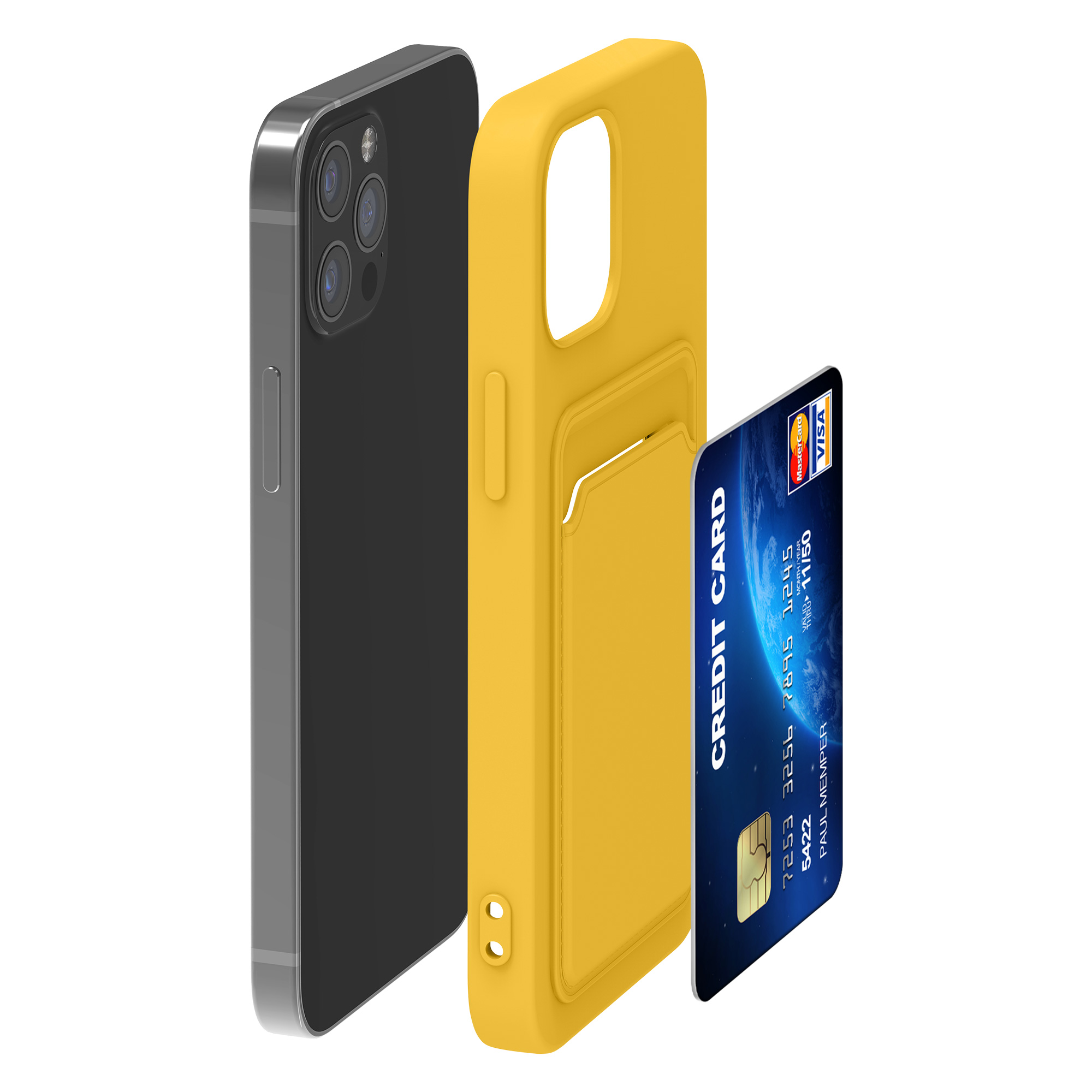 Kryt s přihrádkou kwmobile pro iPhone 12 / iPhone 12 Pro - zářivě žlutá