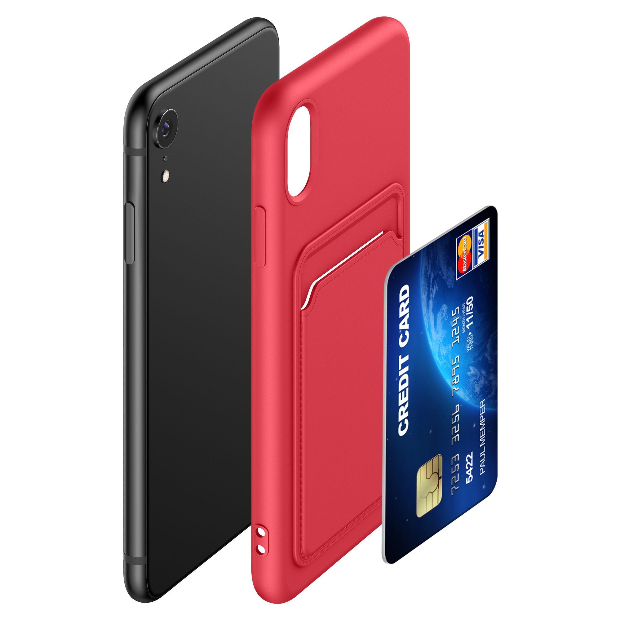 Pouzdro pro Apple iPhone XR s přihrádkou na kartu kwmobile kapsa na kartu TPU - červená