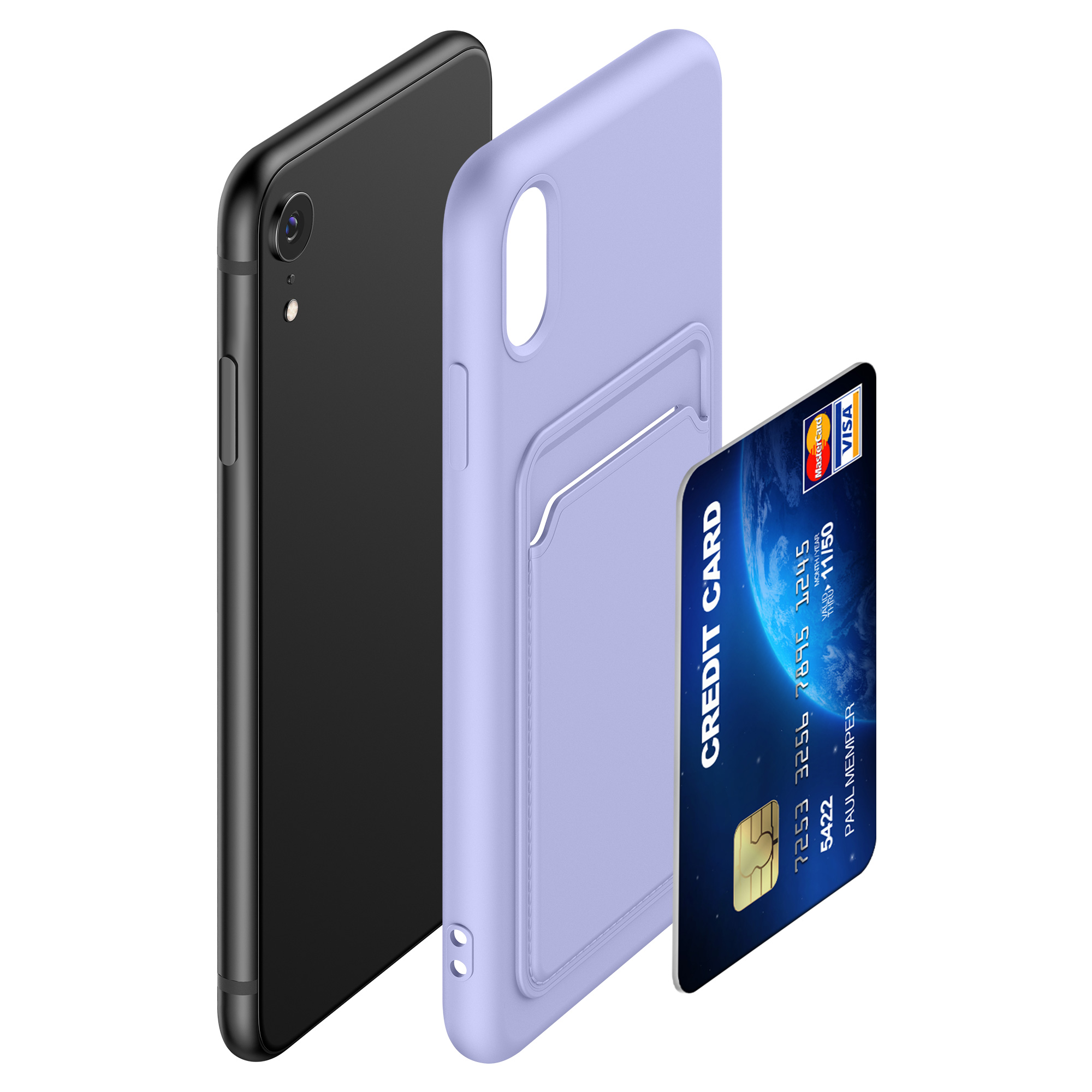 Pouzdro pro Apple iPhone XR s přihrádkou na kartu kwmobile kapsa na kartu TPU - levandulová