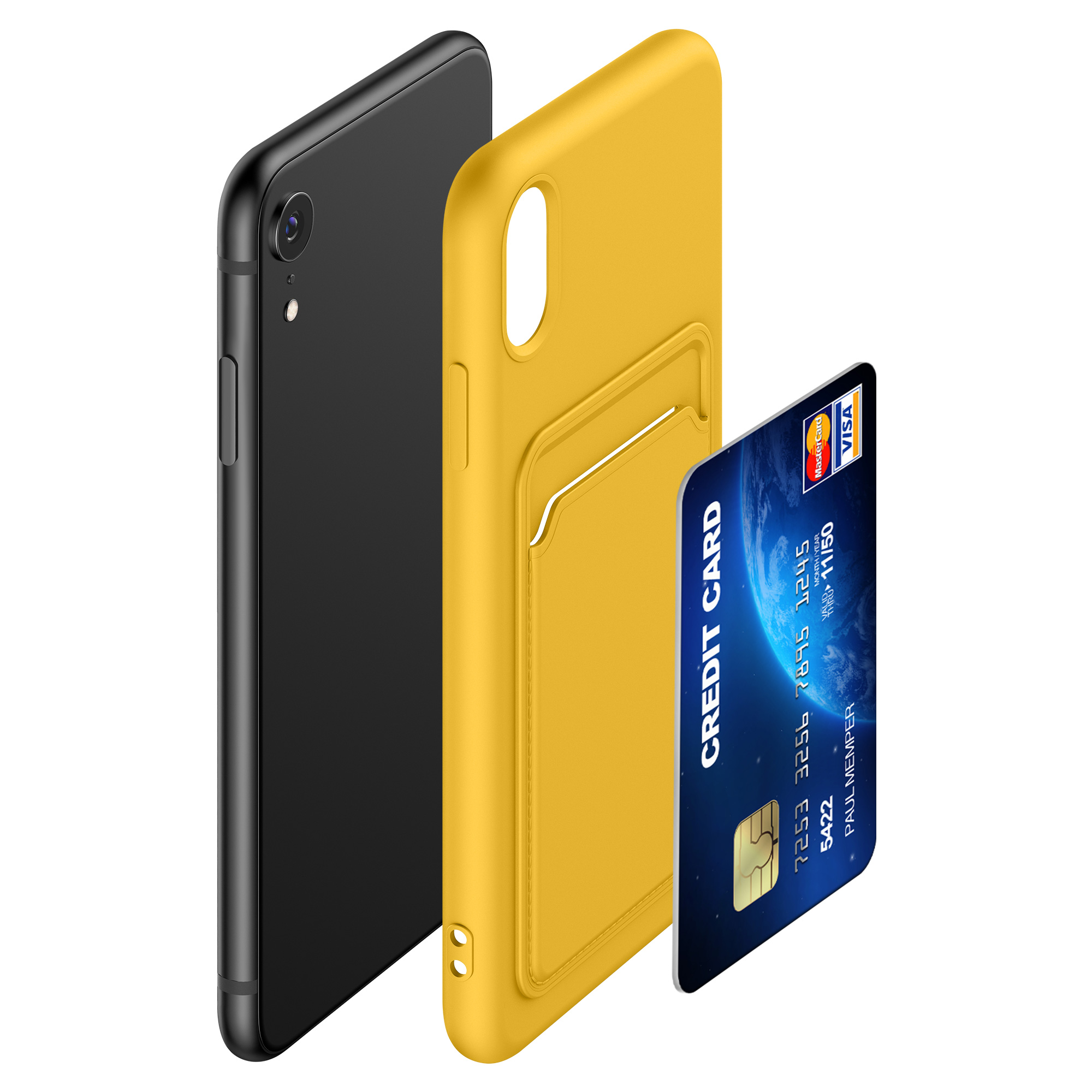 Kryt na mobil s držákem karty kwmobile pro Apple iPhone XR - zářivě žlutá