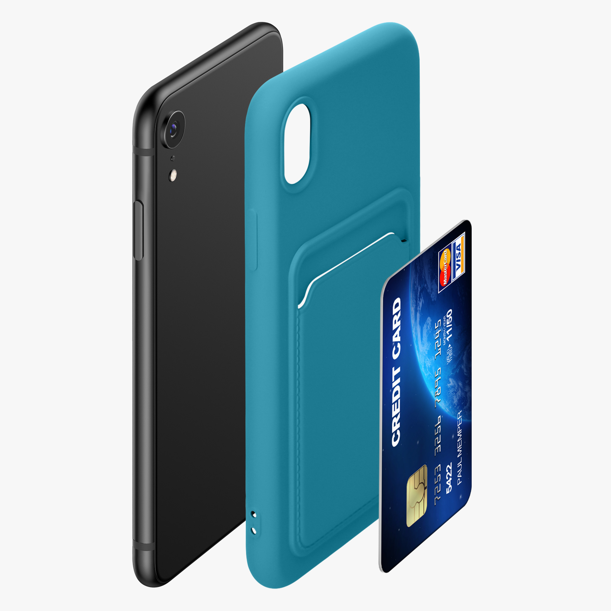Kryt na mobil s držákem karty kwmobile pro Apple iPhone XR - matná světle modrá