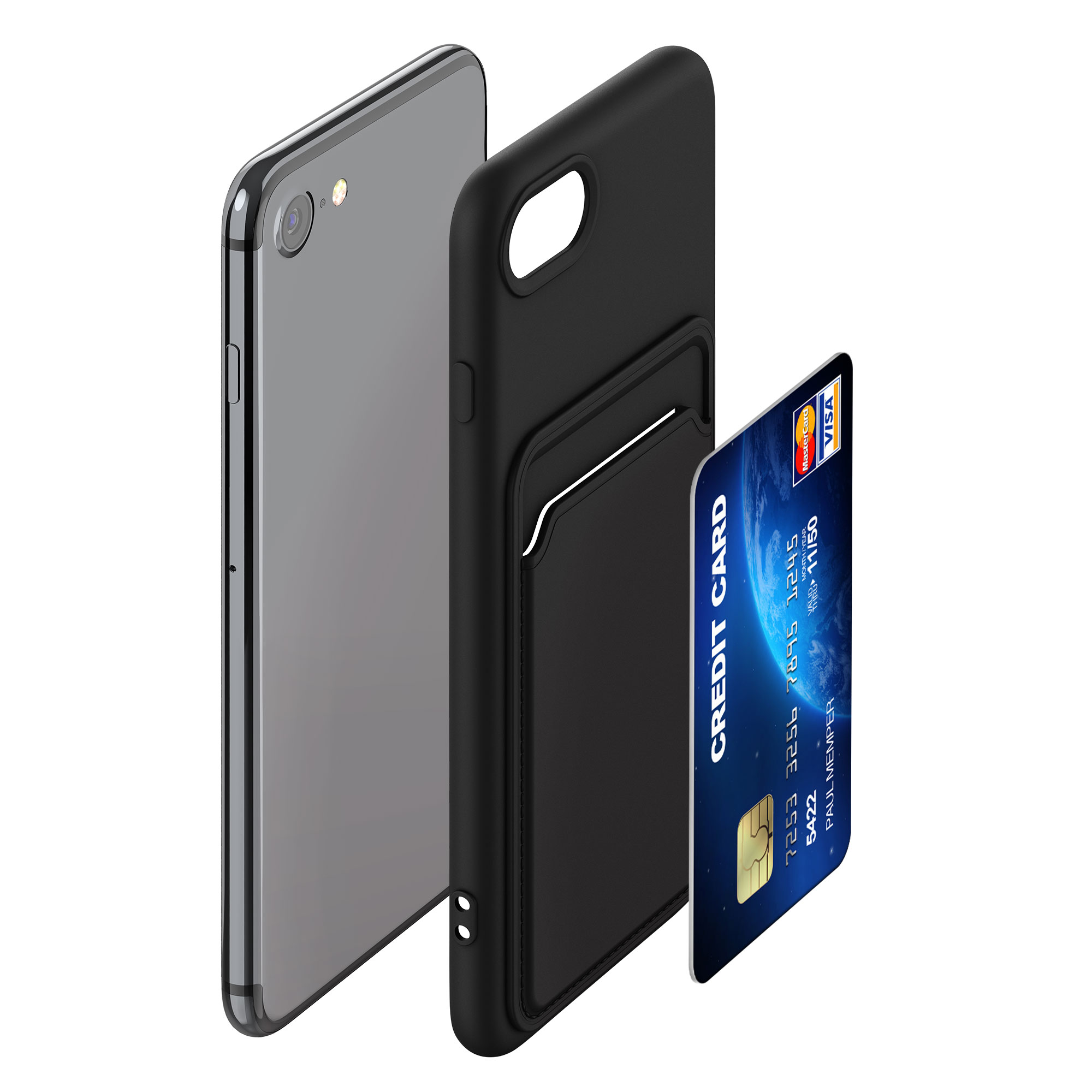 Kryt s držákem karty kwmobile pro iPhone SE 2022/2020/8/7 - černá