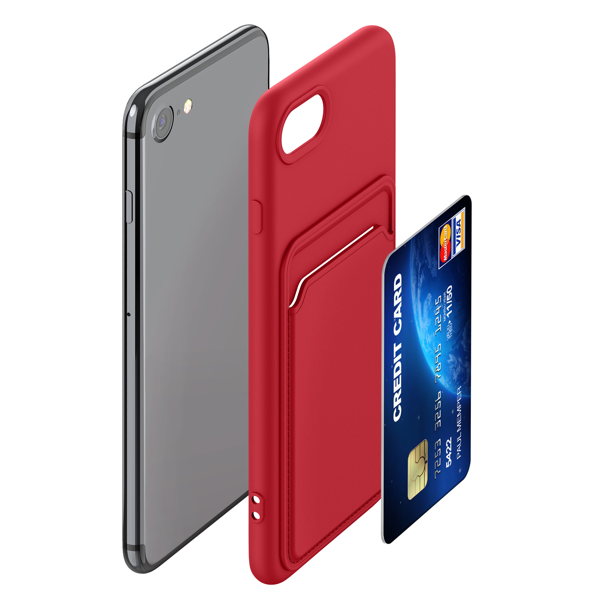 Kryt s držákem karty kwmobile pro iPhone SE 2022/2020/8/7 - červená