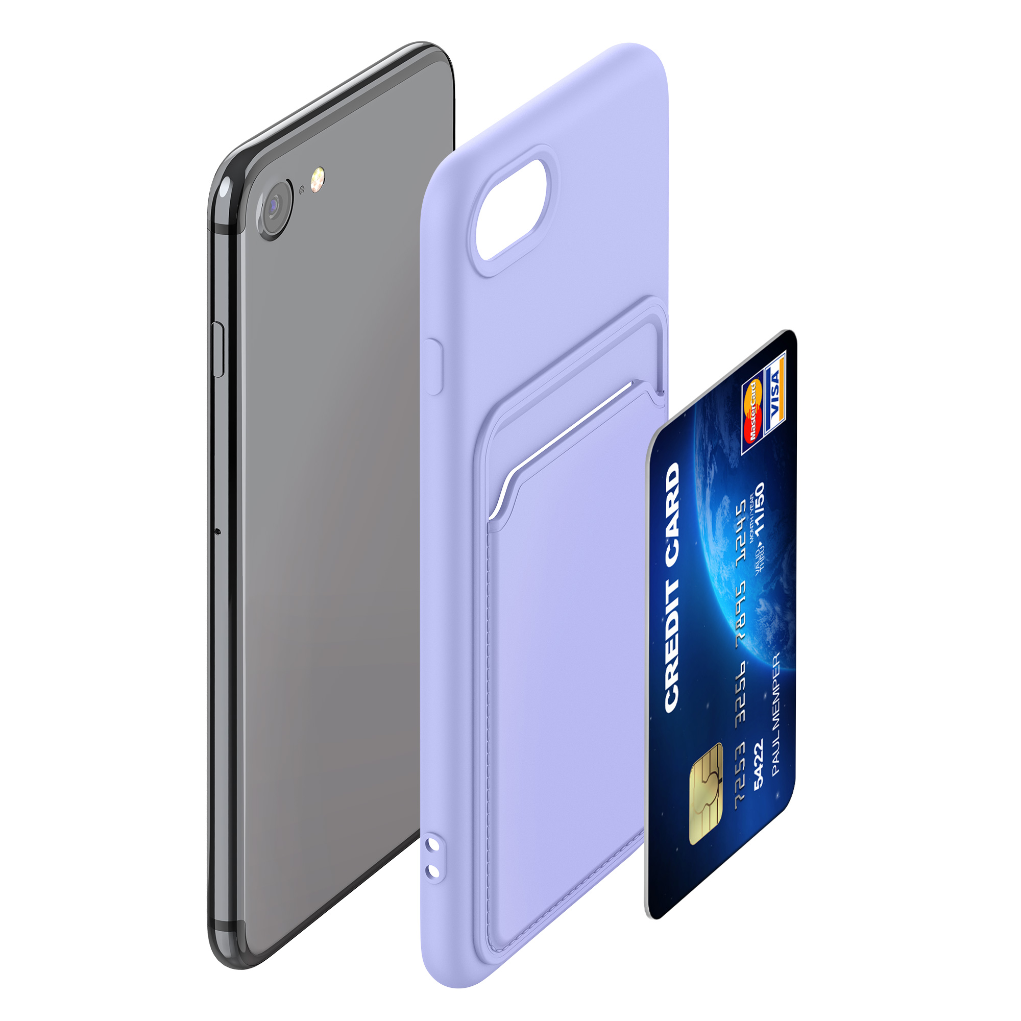 TPU kryt pro Apple iPhone SE (2022) / SE (2020) / 8 / 7 s přihrádkou na kartu, nárazuvzdorný, pro bezdrátové nabíjení kwmobile ‑ levandulová