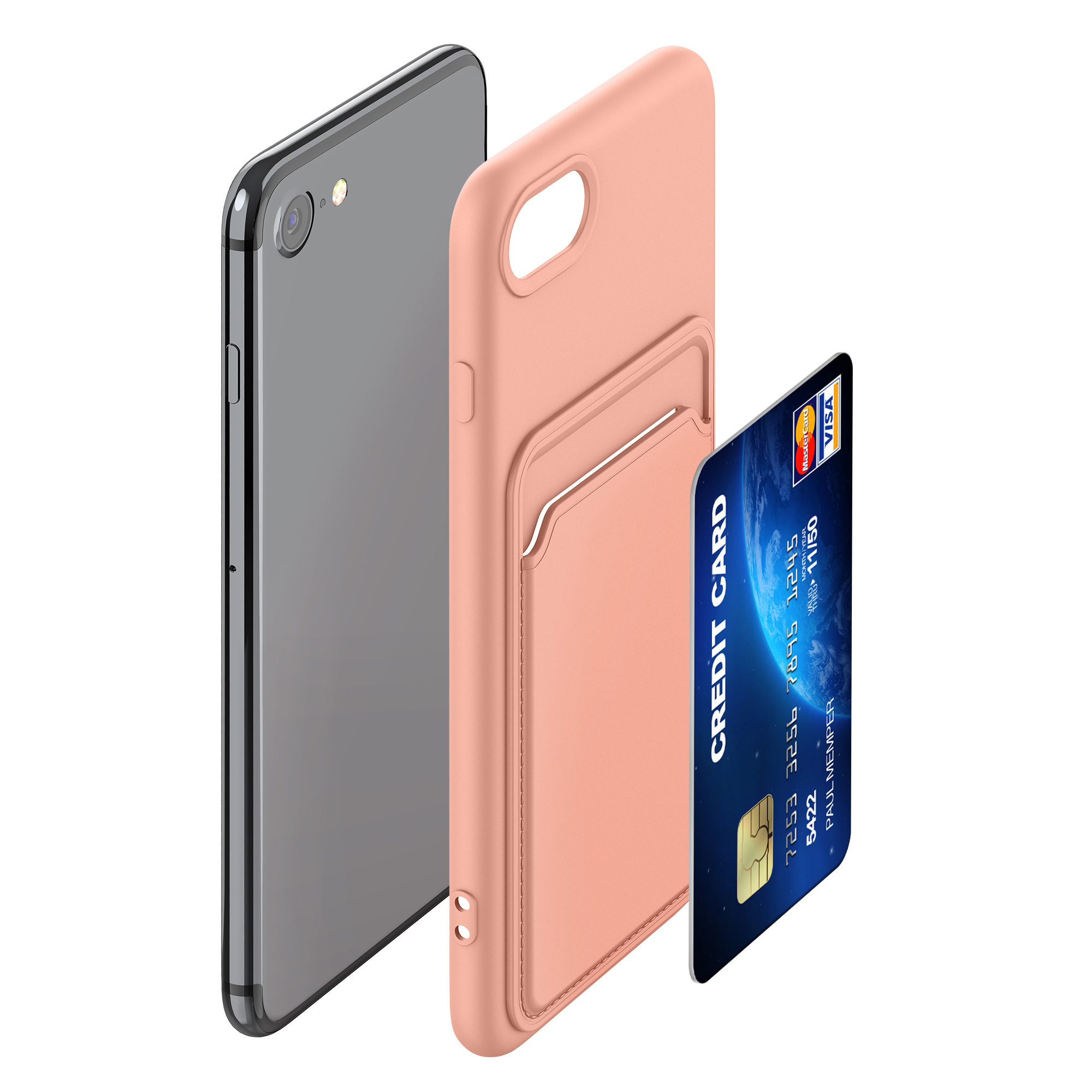 Pouzdro pro Apple iPhone SE (2022) / SE (2020) / 8 / 7 s přihrádkou na kartu kwmobile kapsa na kartu TPU - grapefruitová růžová