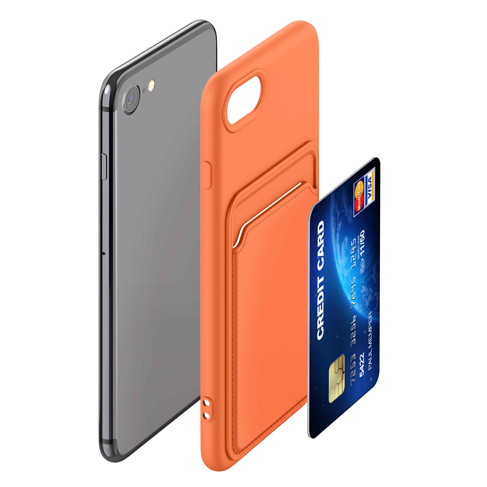 Pouzdro pro Apple iPhone SE (2022) / SE (2020) / 8 / 7 s přihrádkou na kartu kwmobile kapsa na kartu TPU - oranžová