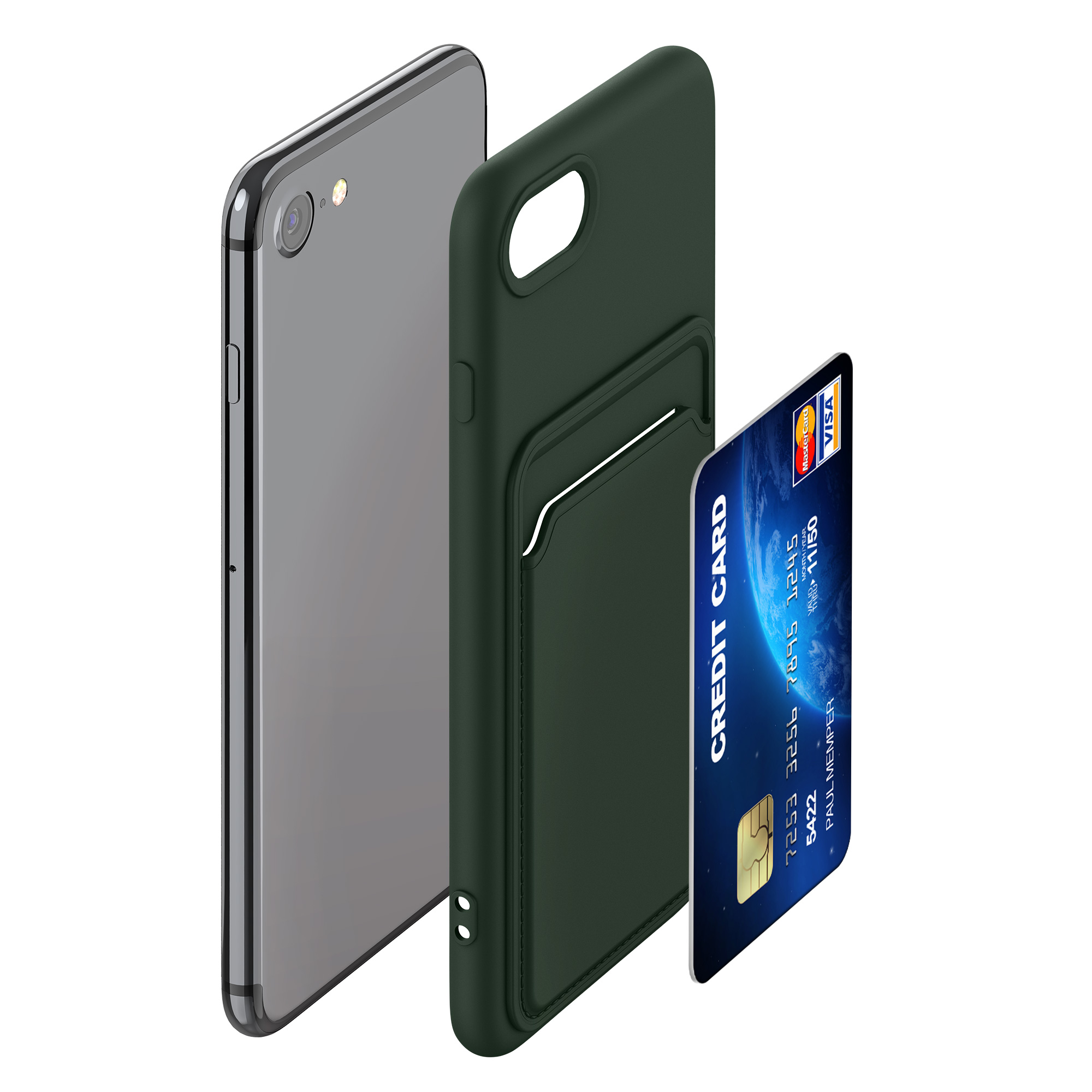 Kryt s držákem karty kwmobile pro iPhone SE 2022/2020/8/7 - zelená