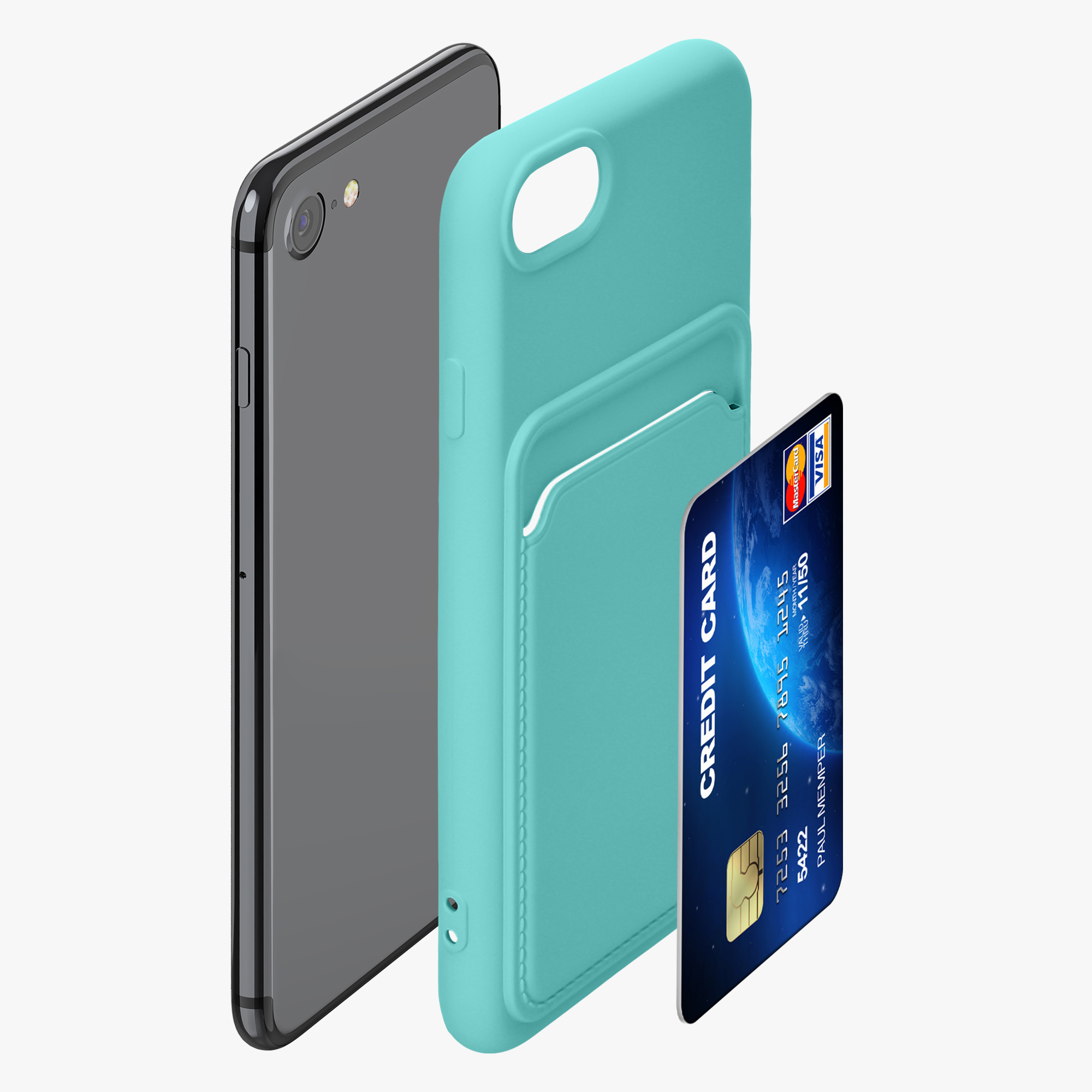 Kryt s držákem karty kwmobile pro iPhone SE 2022/2020/8/7 - mátová