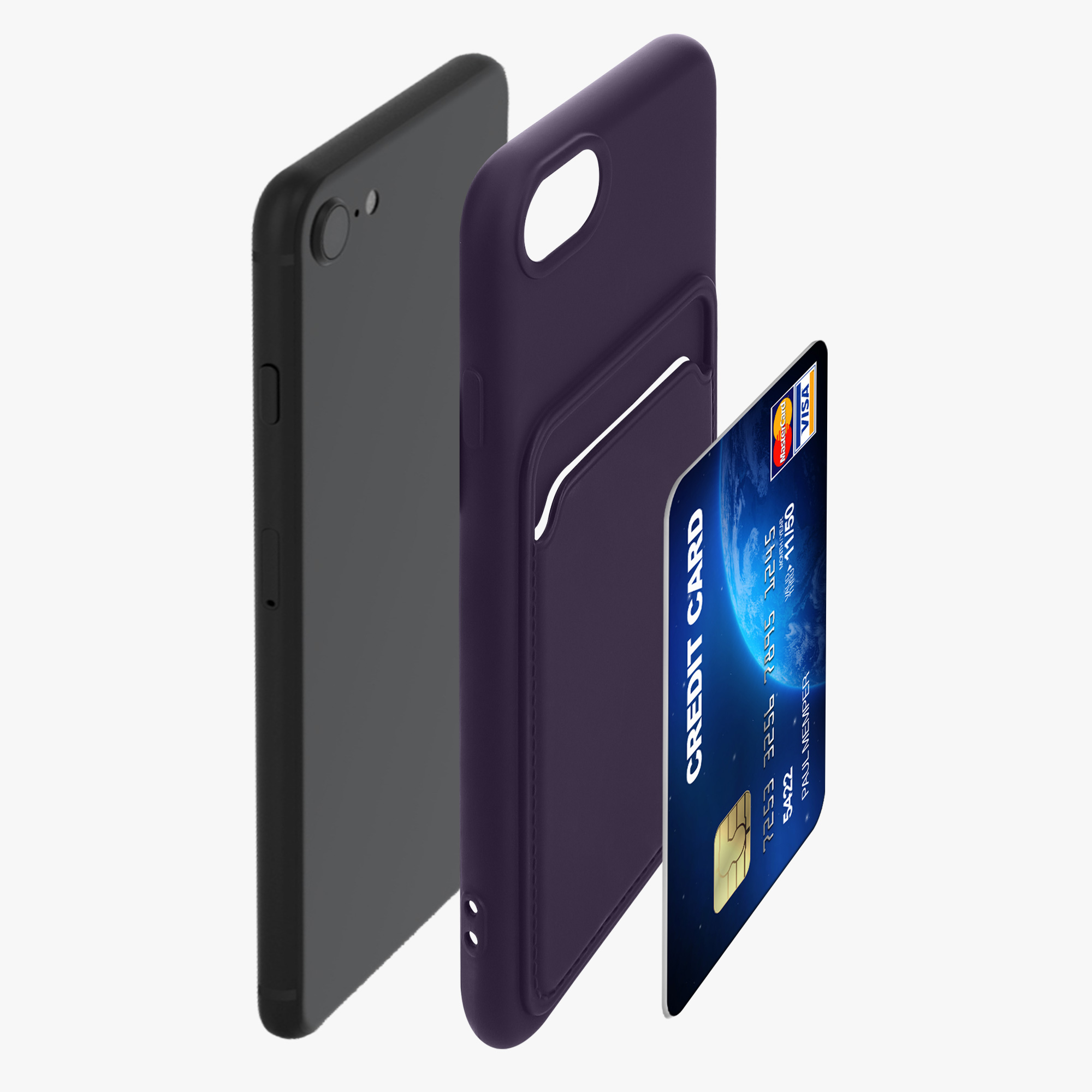 Kryt s držákem karty kwmobile pro iPhone SE 2022/2020/8/7 - baltská modrá