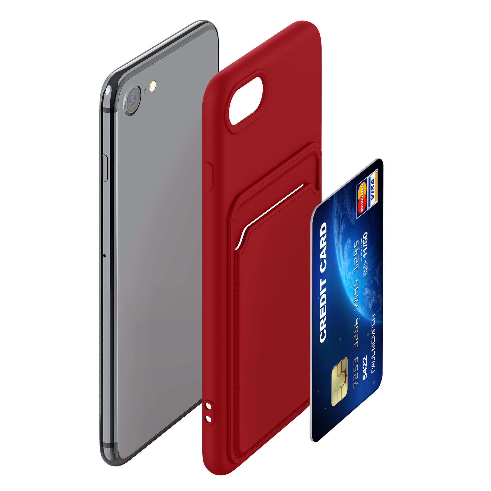 Pouzdro pro Apple iPhone SE (2022) / SE (2020) / 8 / 7 s přihrádkou na kartu kwmobile kapsa na kartu TPU - tmavě starorůžová