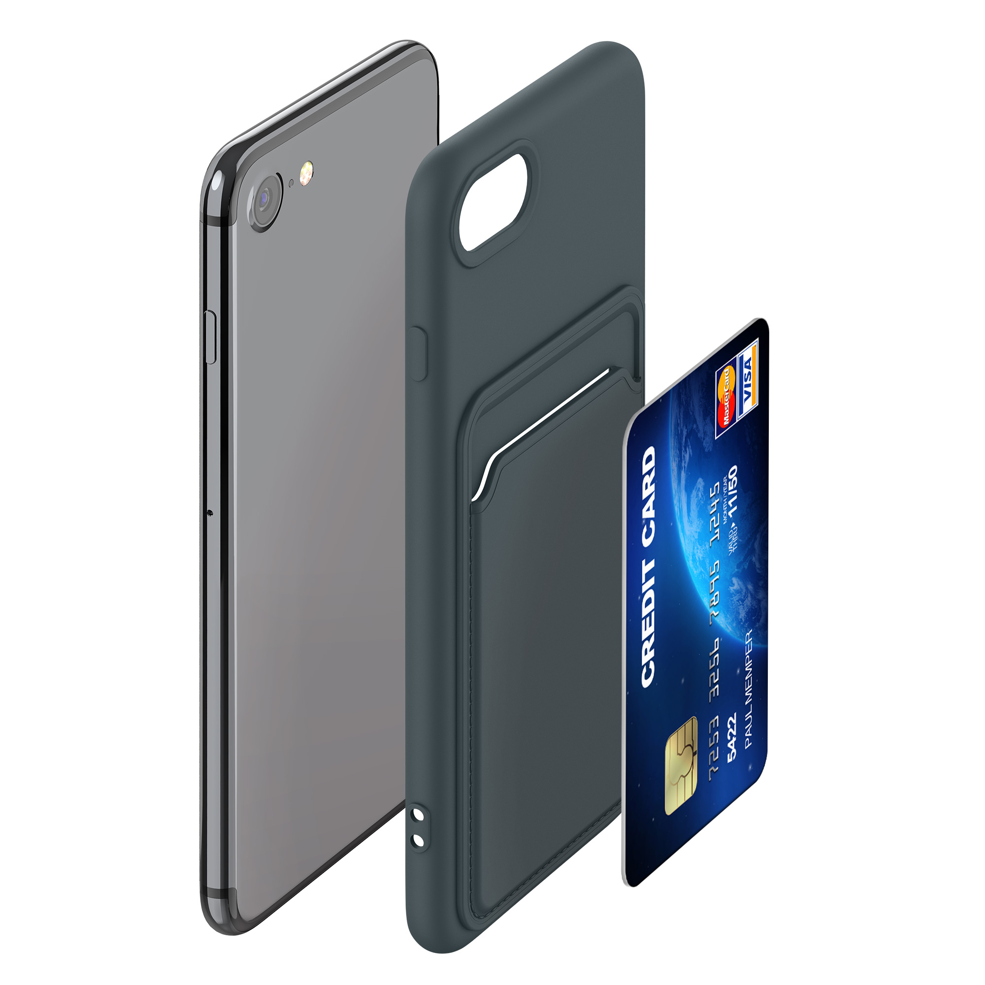 Kryt s držákem karty kwmobile pro iPhone SE 2022/2020/8/7 - tmavě břidlicová