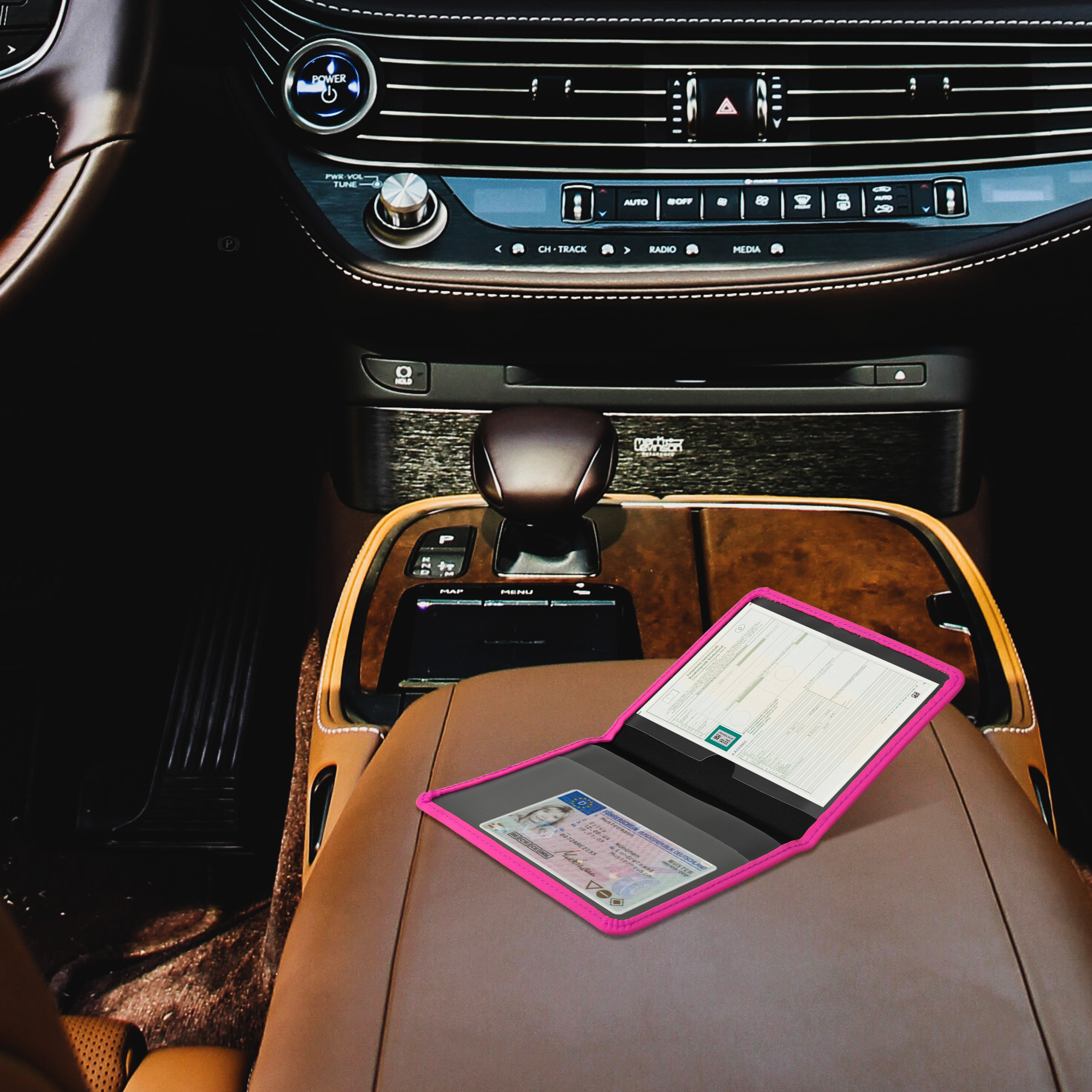 Obal na doklady od auta kwmobile neopren - 12 × 17,5 cm otevřené / 9,2 × 13 cm složené - tmavě růžová