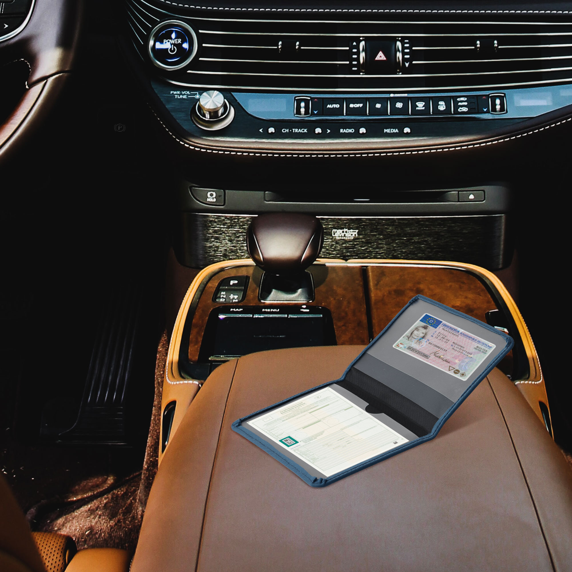 Obal na doklady od auta kwmobile neopren - 12 × 17,5 cm otevřené / 9,2 × 13 cm složené - námořnická modrá