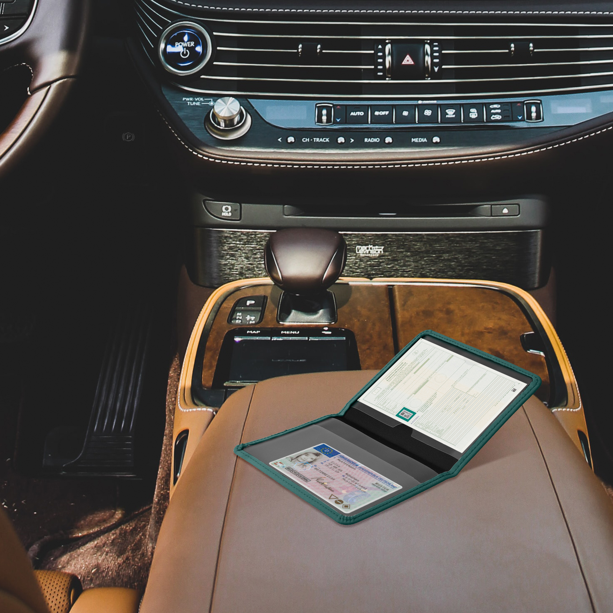 Obal na doklady od auta kwmobile neopren - 12 × 17,5 cm otevřené / 9,2 × 13 cm složené - petrolejová